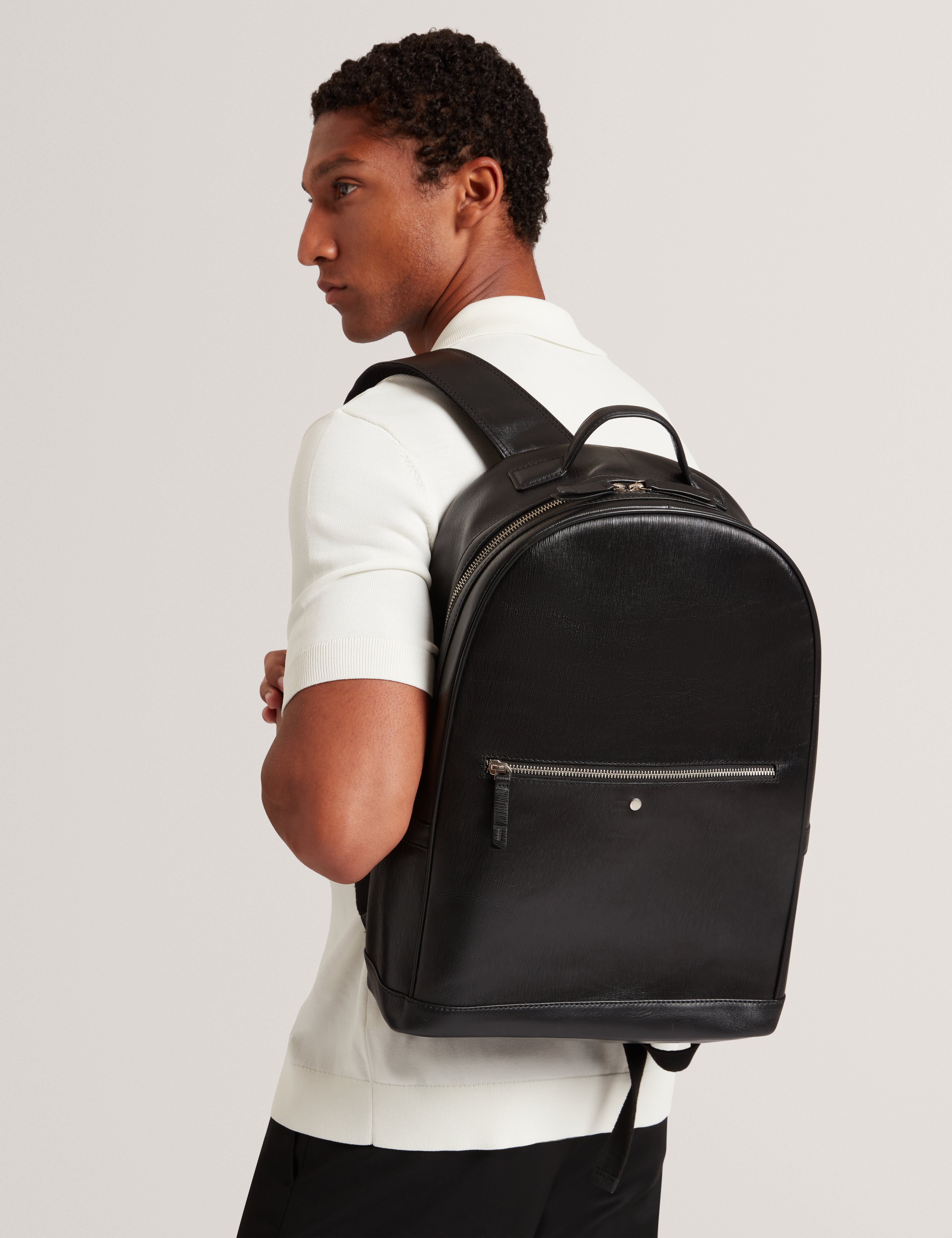 black textured leather backpack Bailor Bark Texture Leather Backpack Black