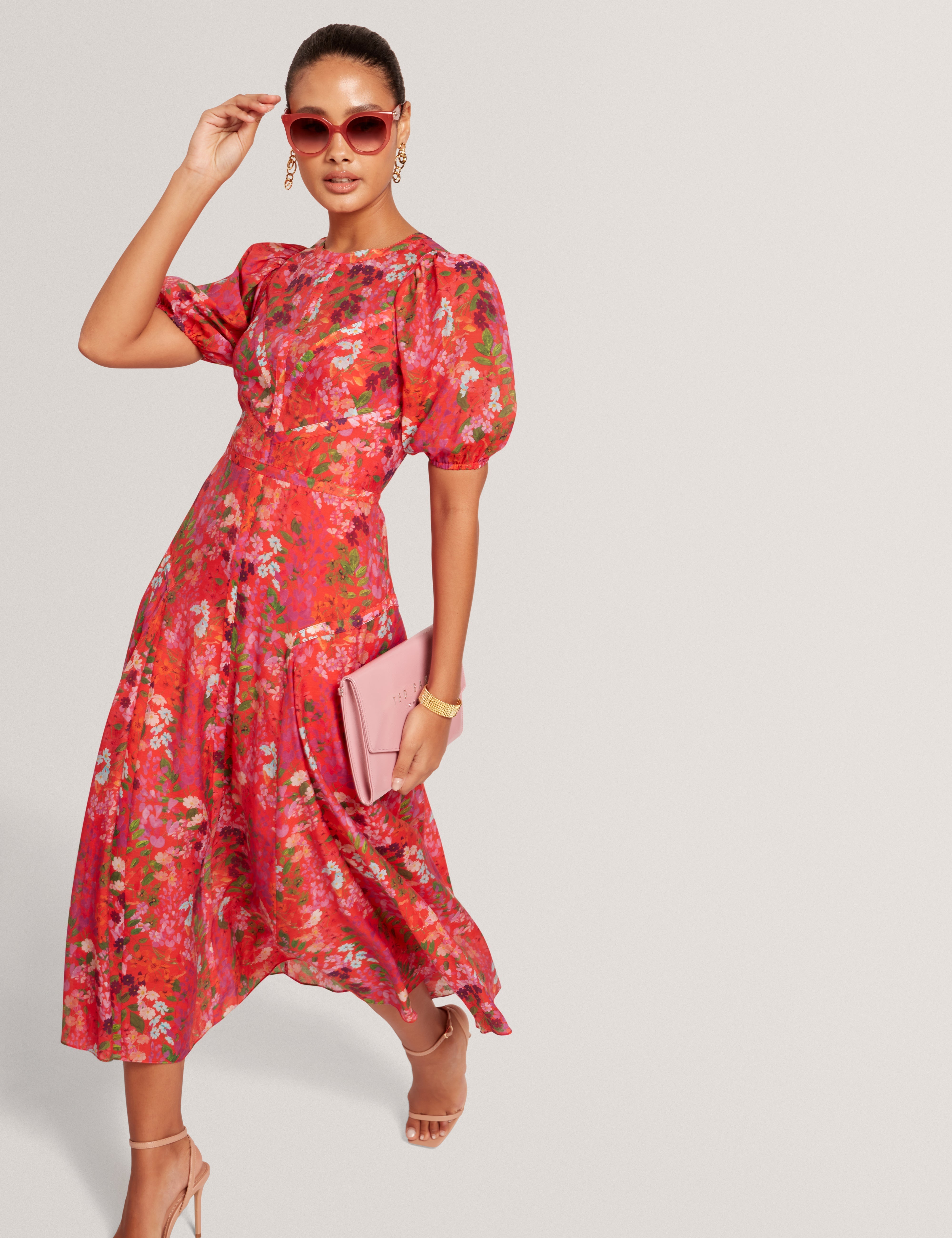 Shop Sianna Puff Sleeve Midi Dress Red Online Ted Baker Qatar