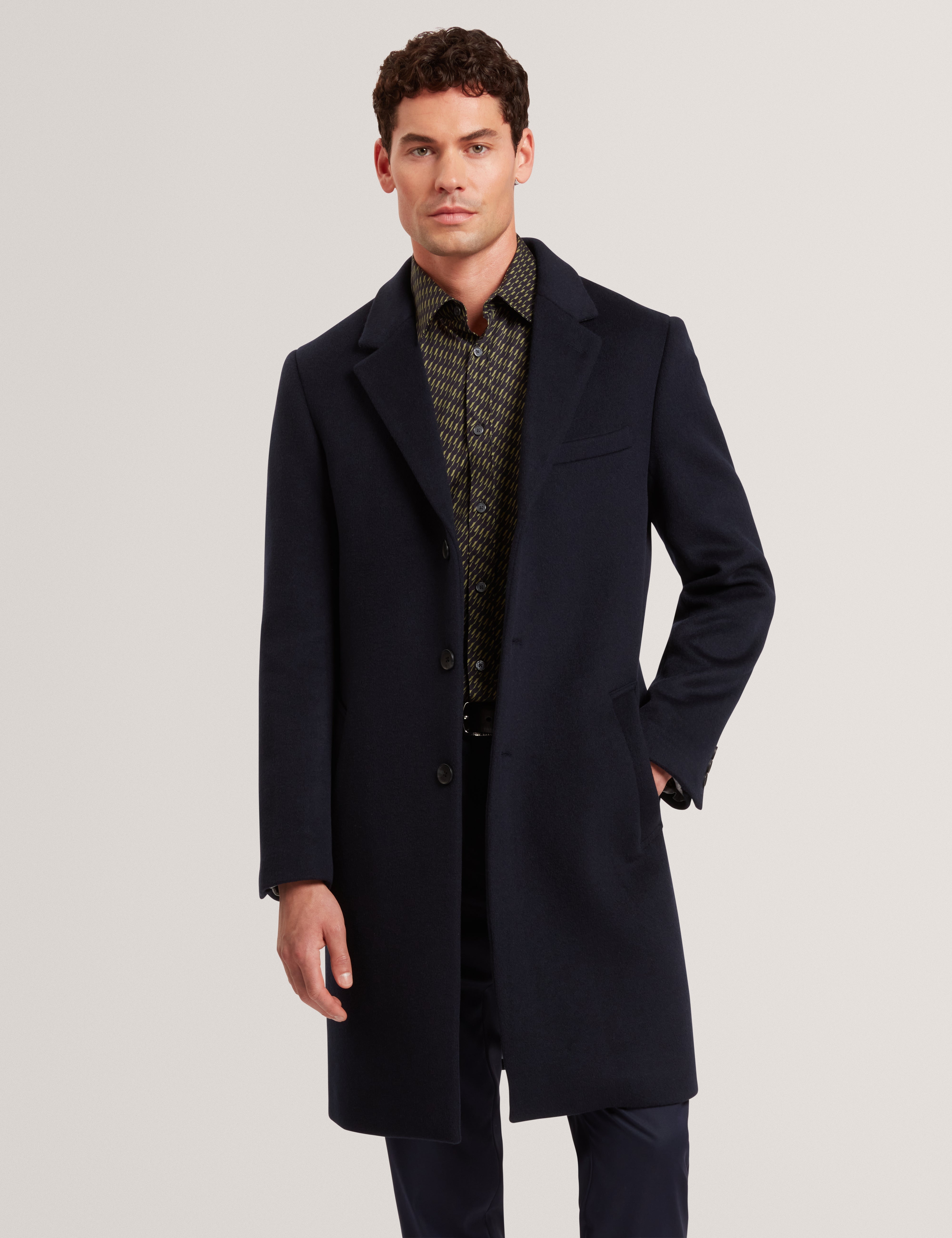 Alerton Slim Fit Wool Blend City Overcoat Navy - Main Image