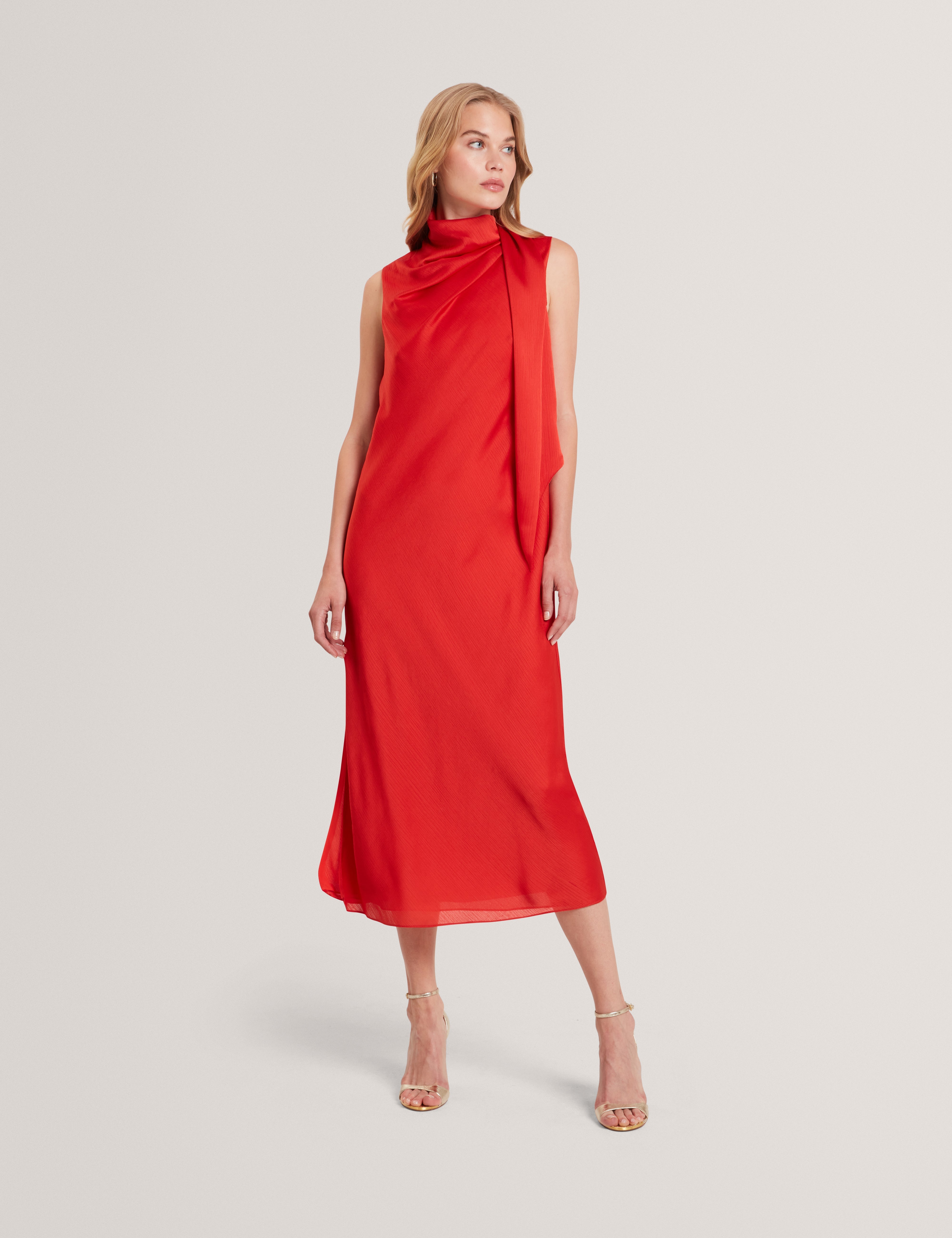 neck tie midi dress Goana Sleeveless Neck Tie Midi Dress Bur-Orange