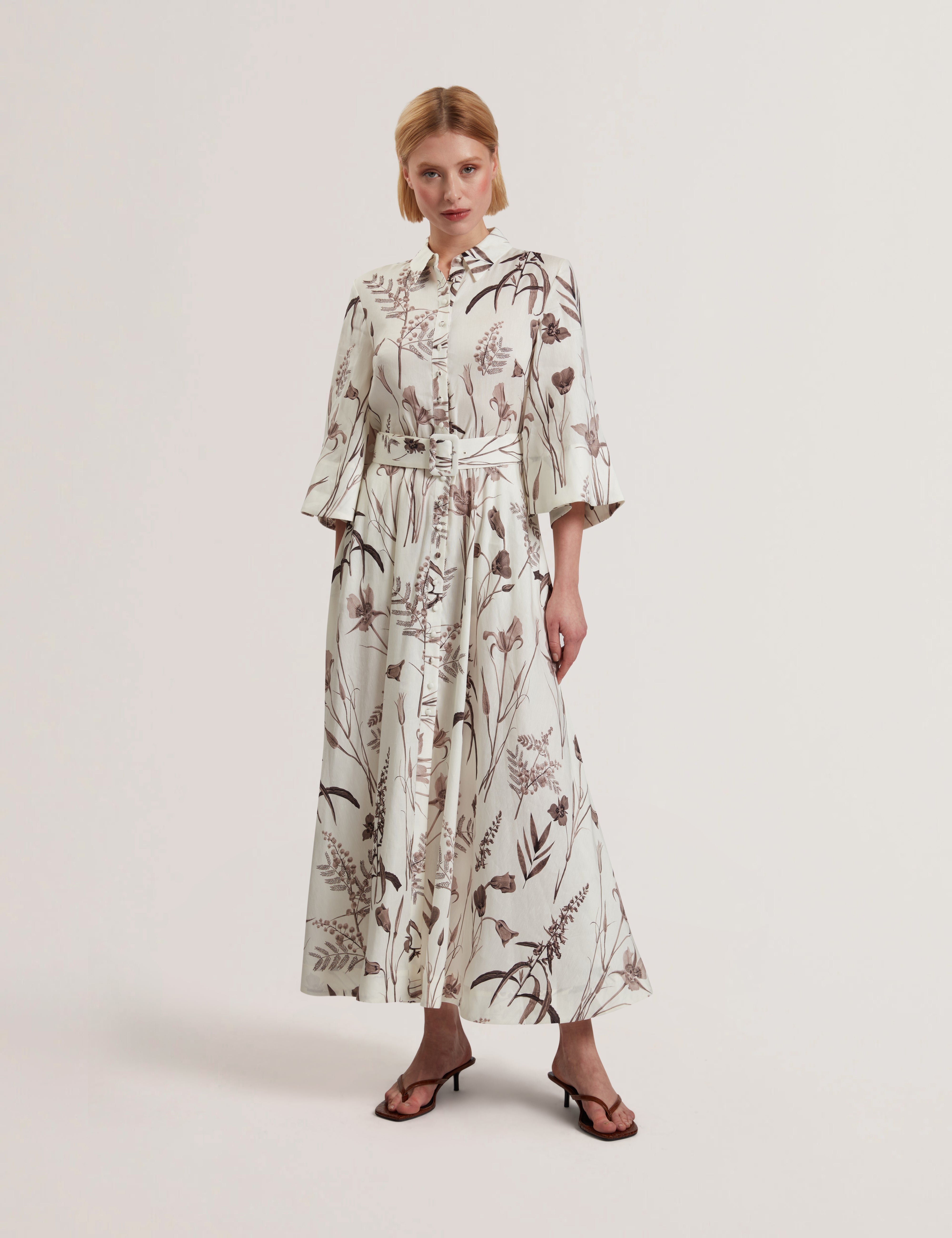 Shop Luwisa Linen Silk Pleated Midi Dress Ivory for Women Online