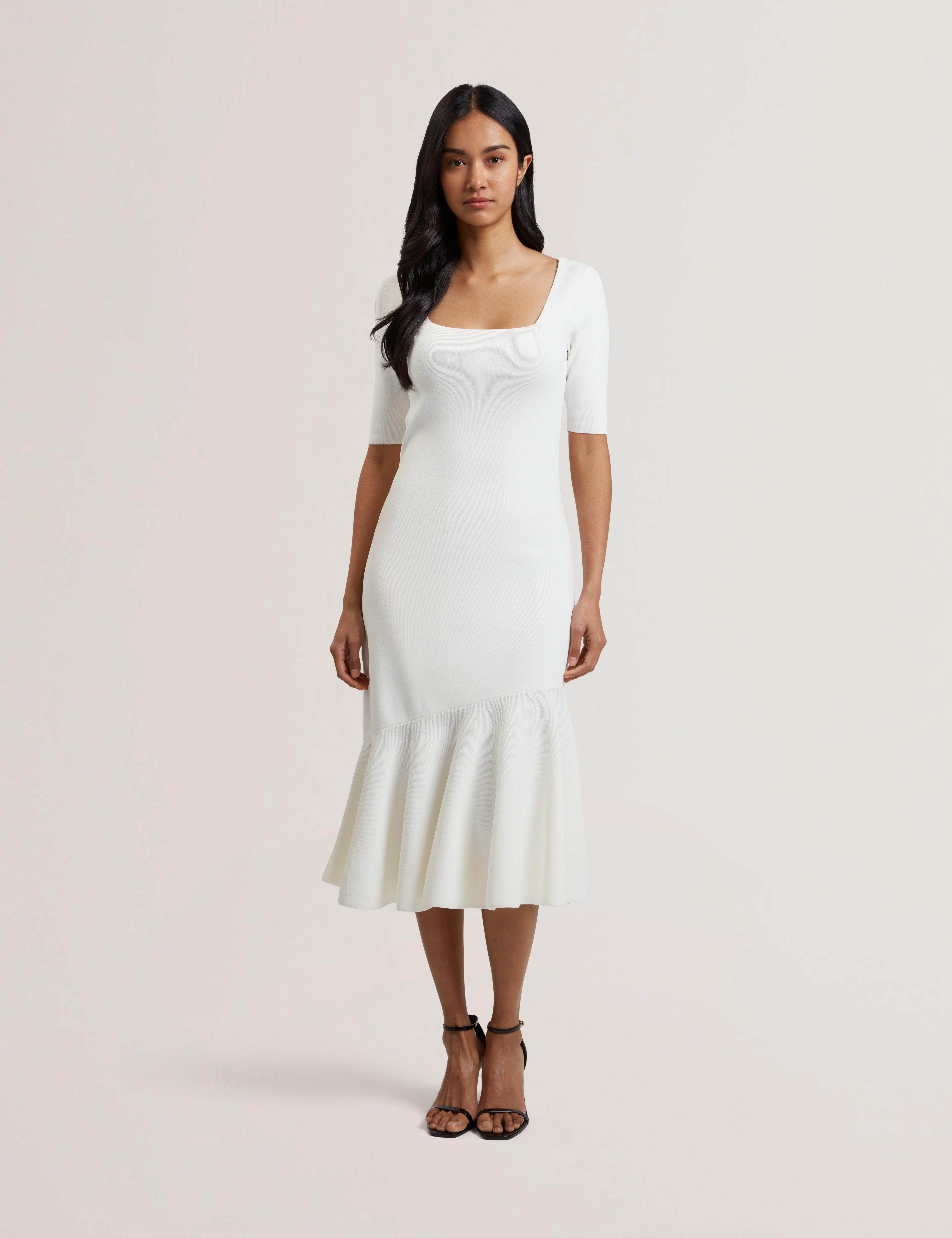 Shop Miyhaa Knitted Flippy Skirt Sleeveless Midi Dress Ivory for