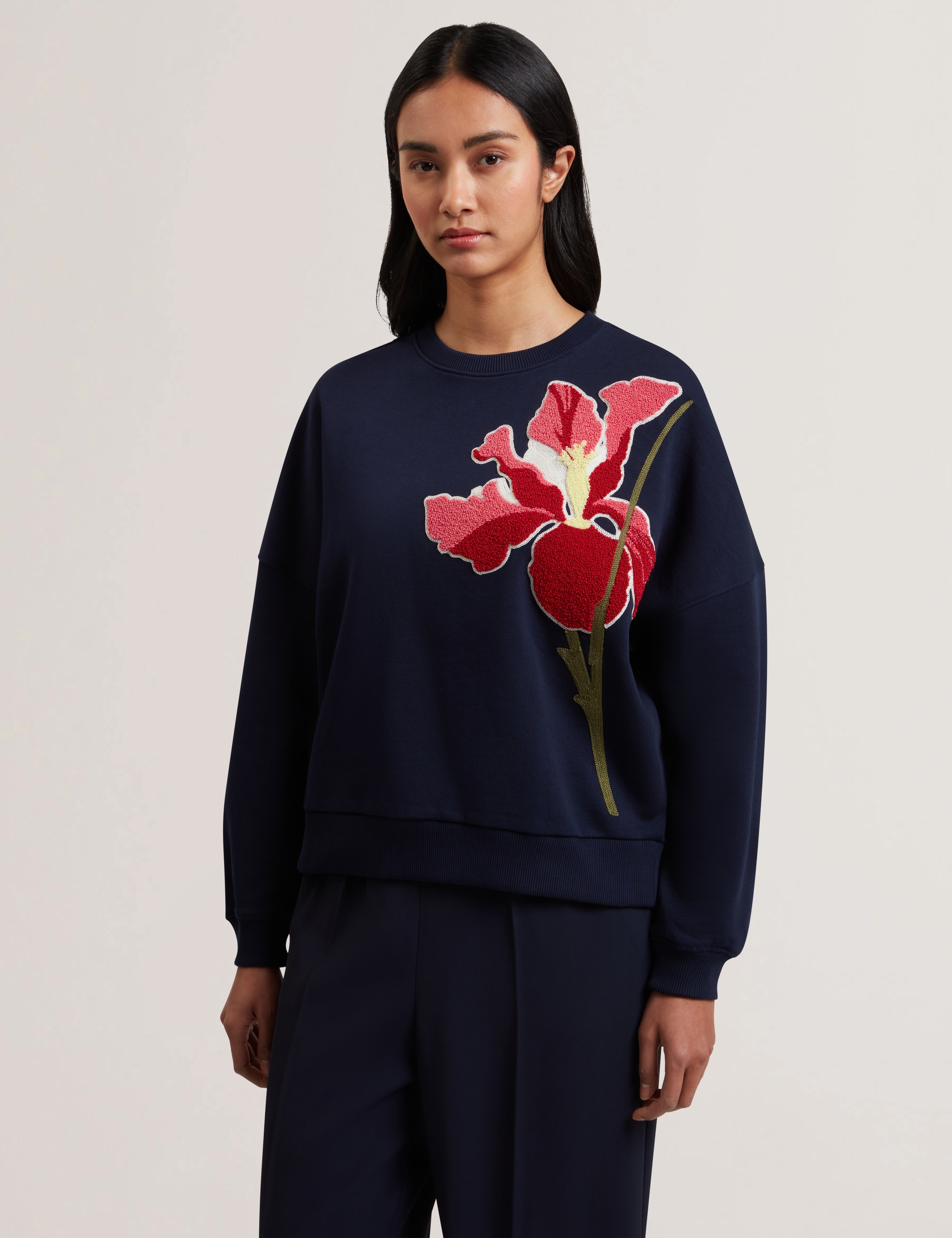 Shop Sanderr Graphic Sweater Navy for Women Online Ted Baker Qatar