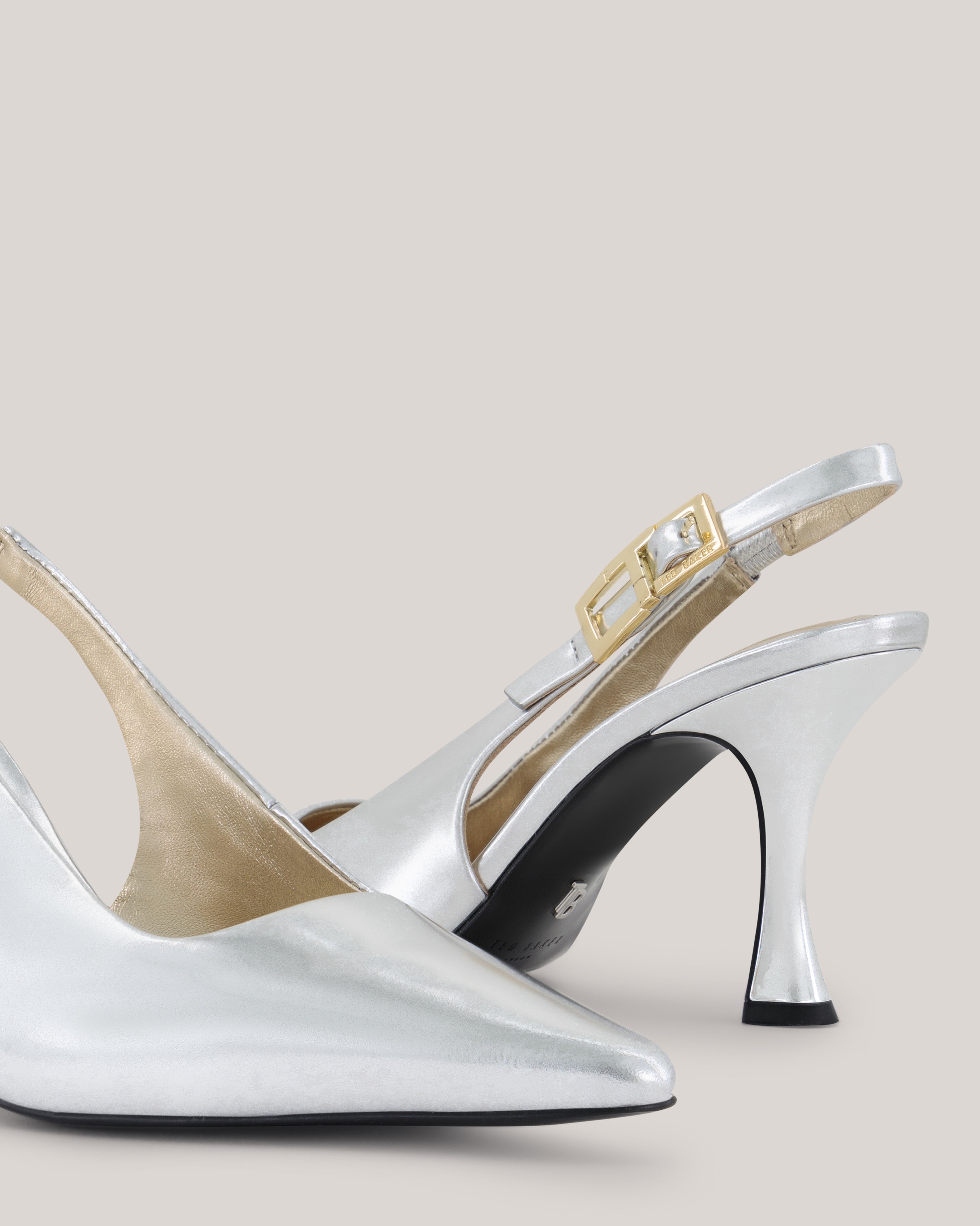 Lolaaaa Smooth Leather T Buckle Heel Silver