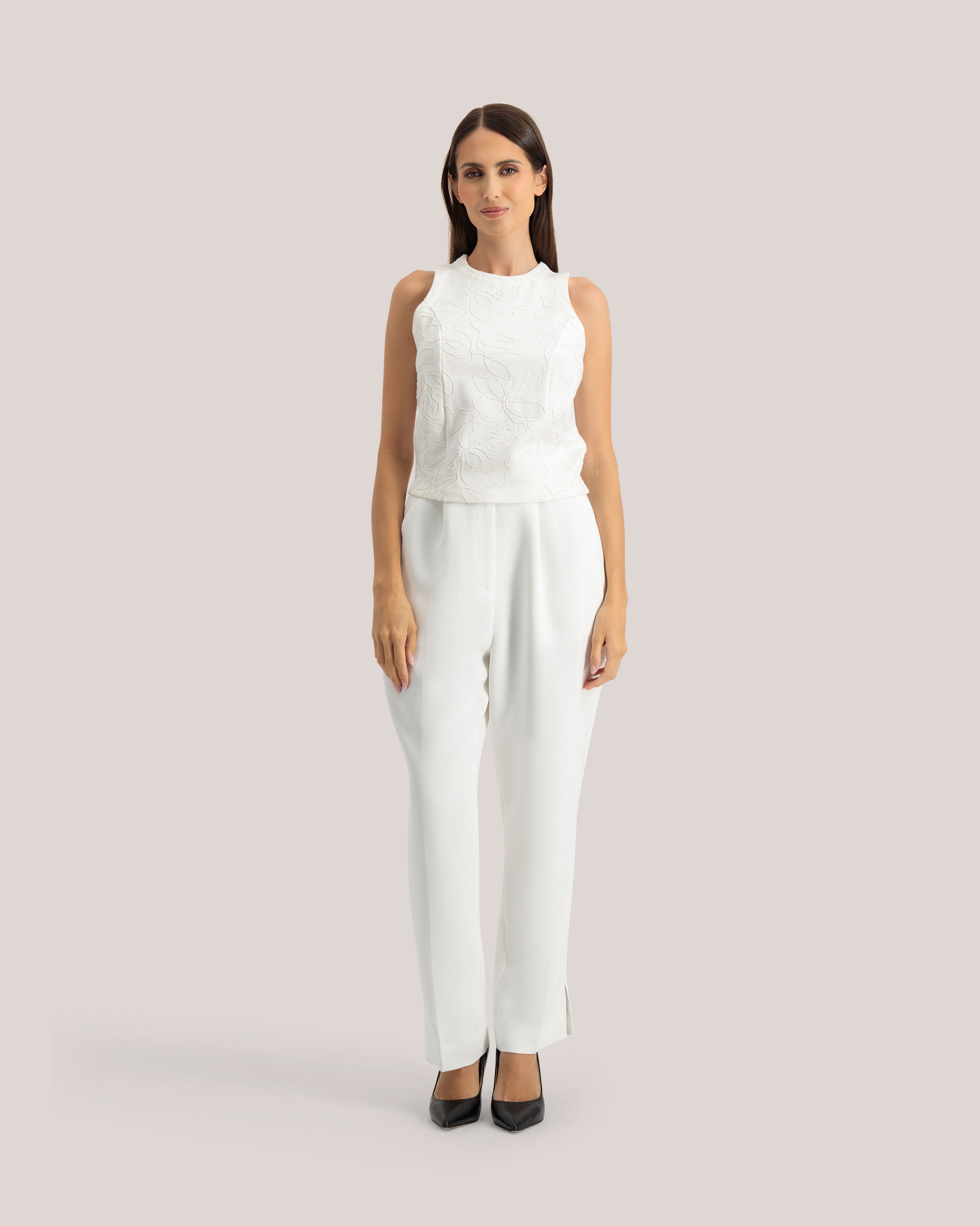Anniyy Embroidered Ponte Tank Ivory