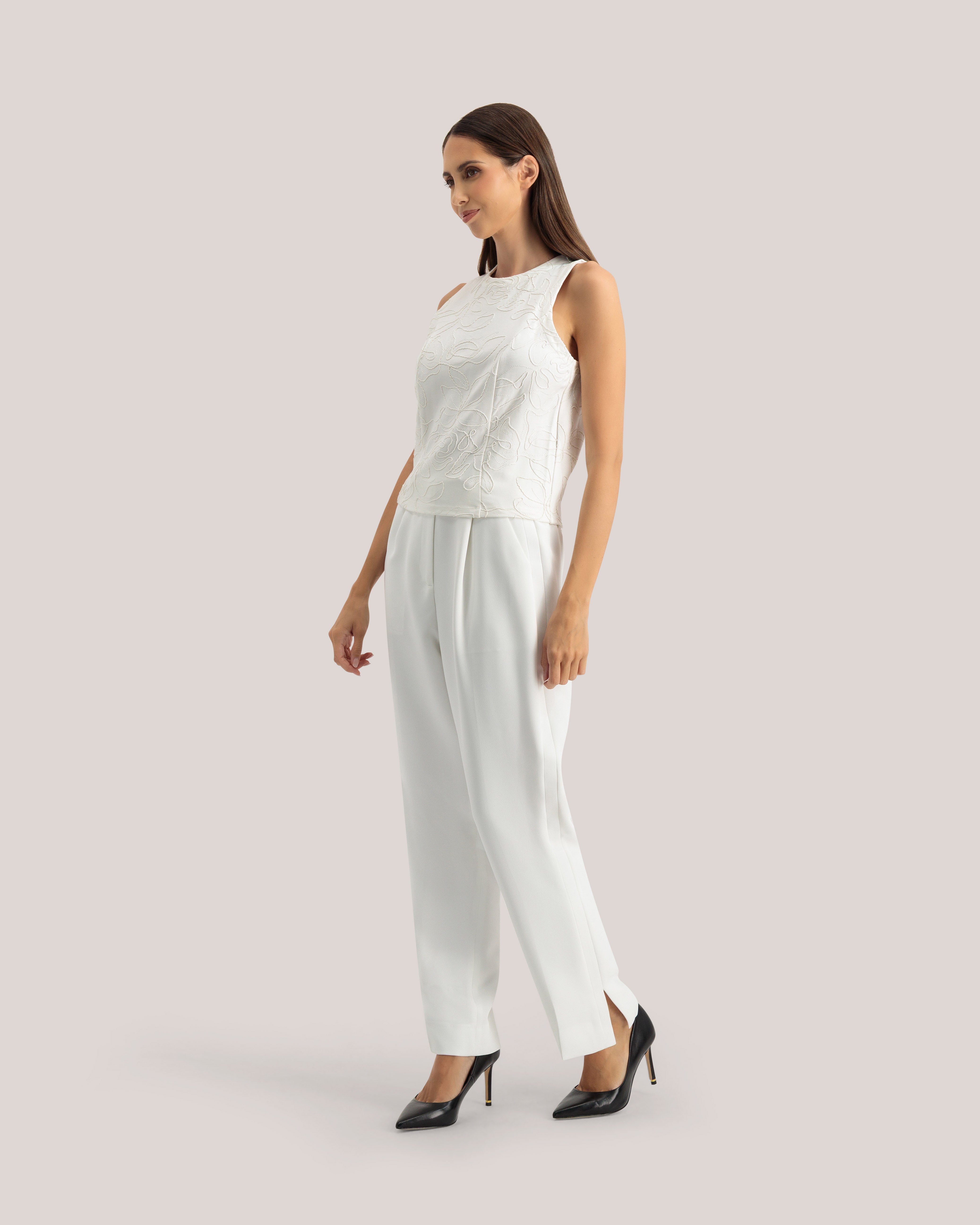 Anniyy Embroidered Ponte Tank Ivory