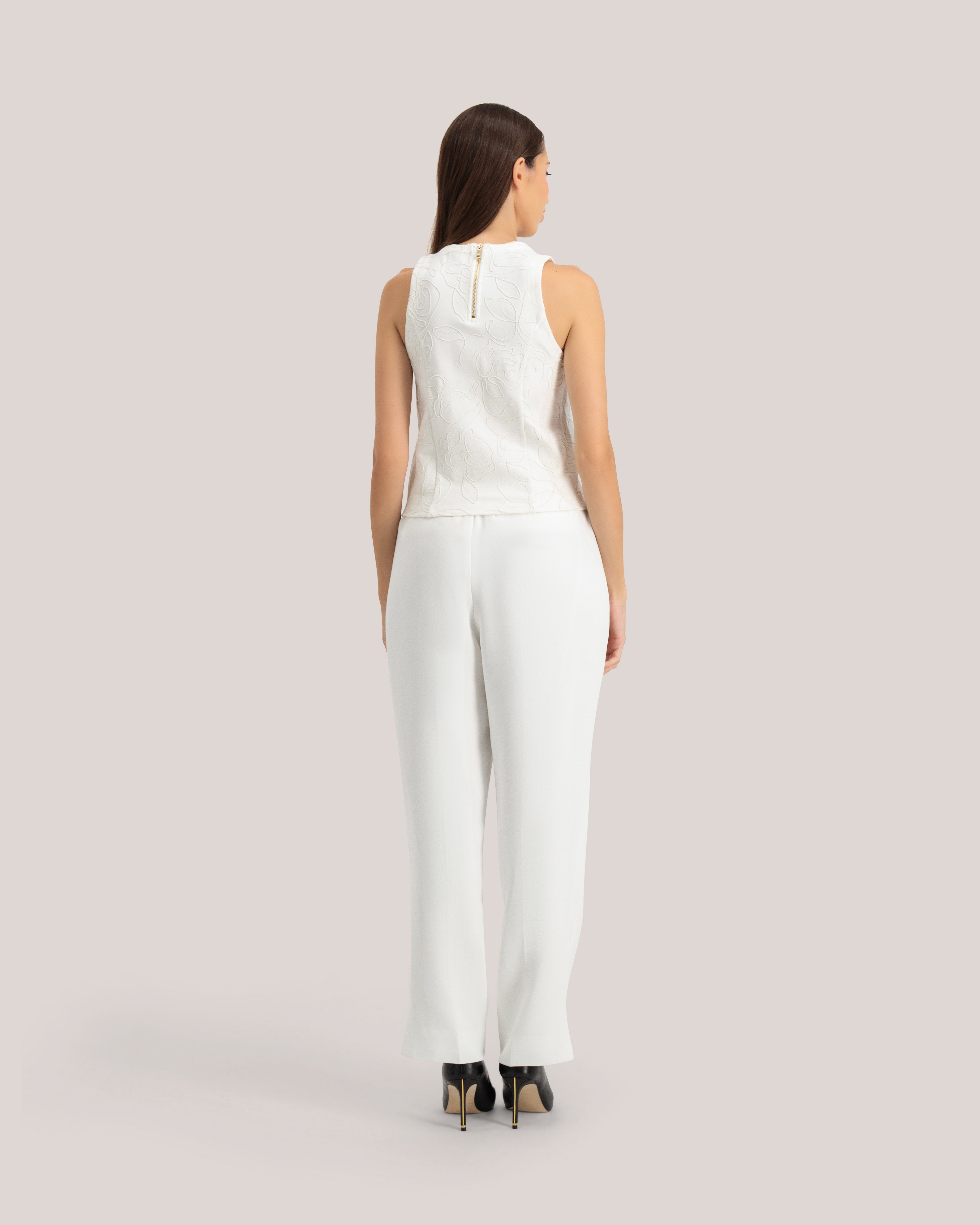 Anniyy Embroidered Ponte Tank Ivory
