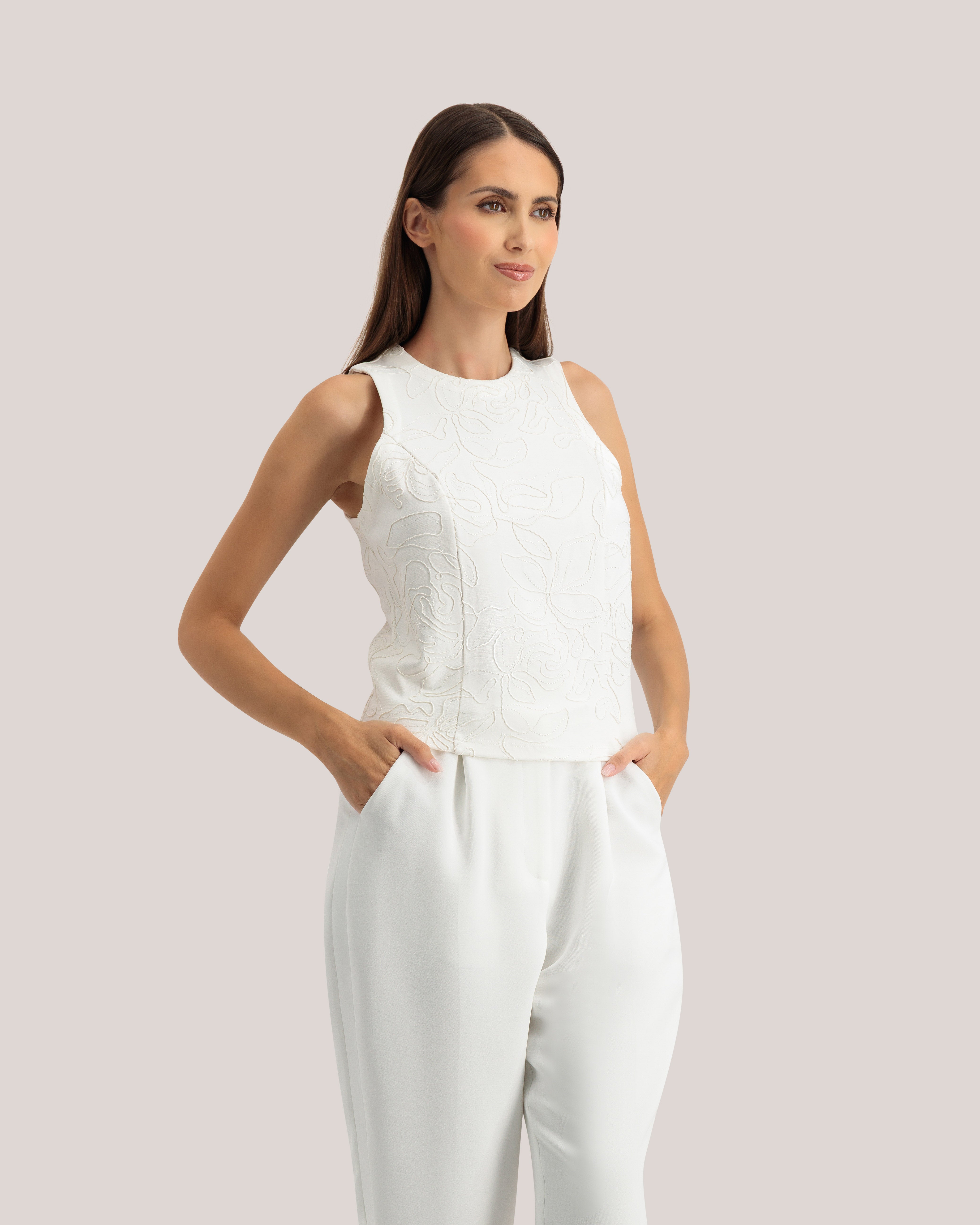Anniyy Embroidered Ponte Tank Ivory