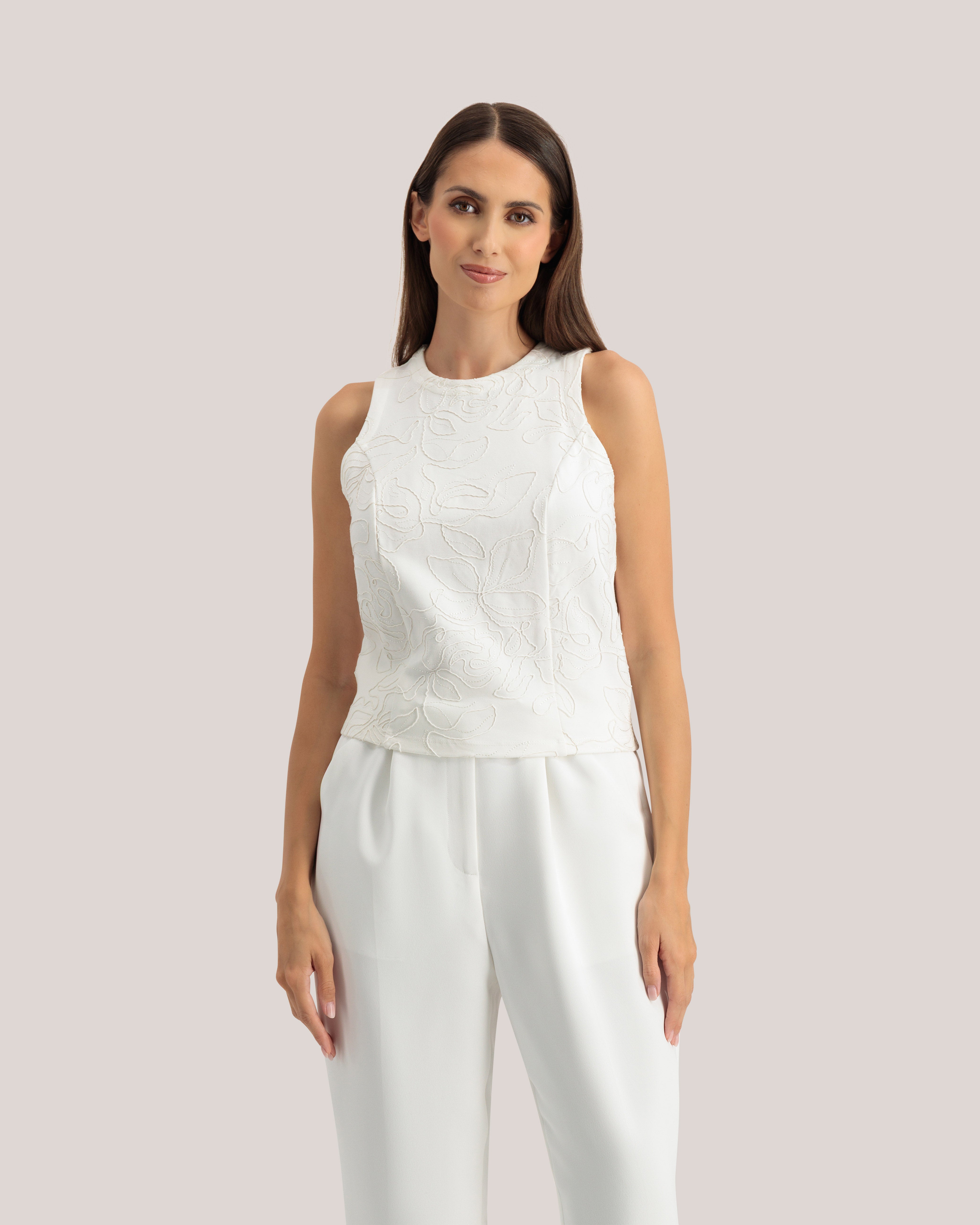 Anniyy Embroidered Ponte Tank Ivory
