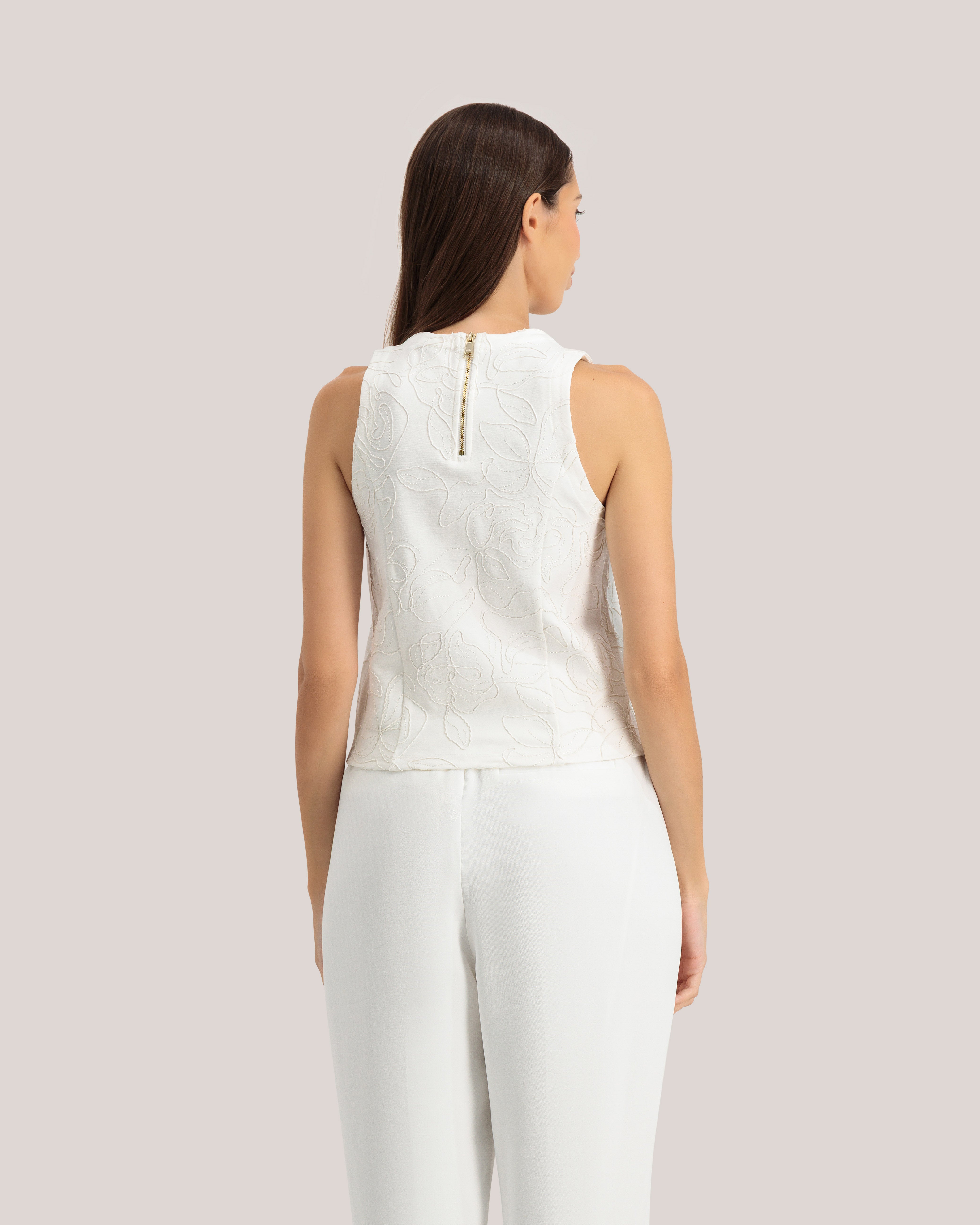 Anniyy Embroidered Ponte Tank Ivory
