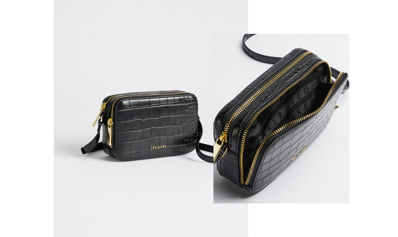 Stina Croc Effect Camera Bag Black