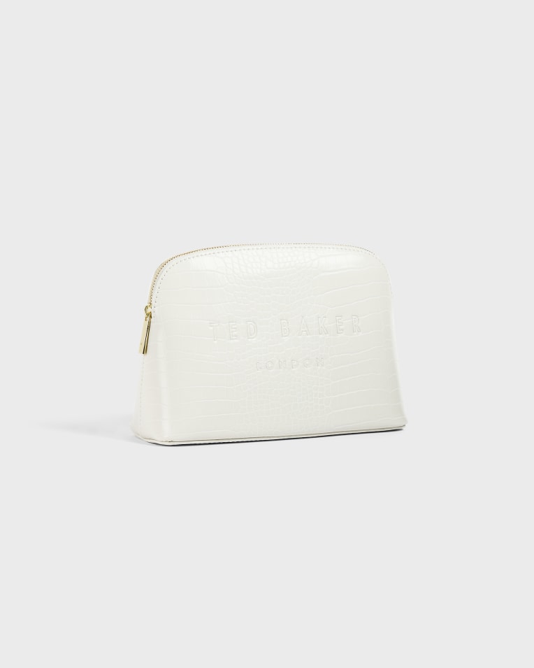 Crocala Croc Detail Debossed Makeup Bag Nude
