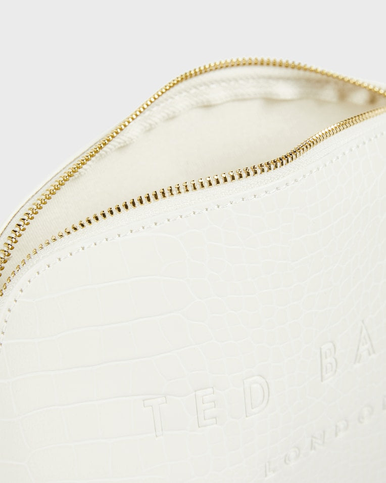 Crocala Croc Detail Debossed Makeup Bag Nude