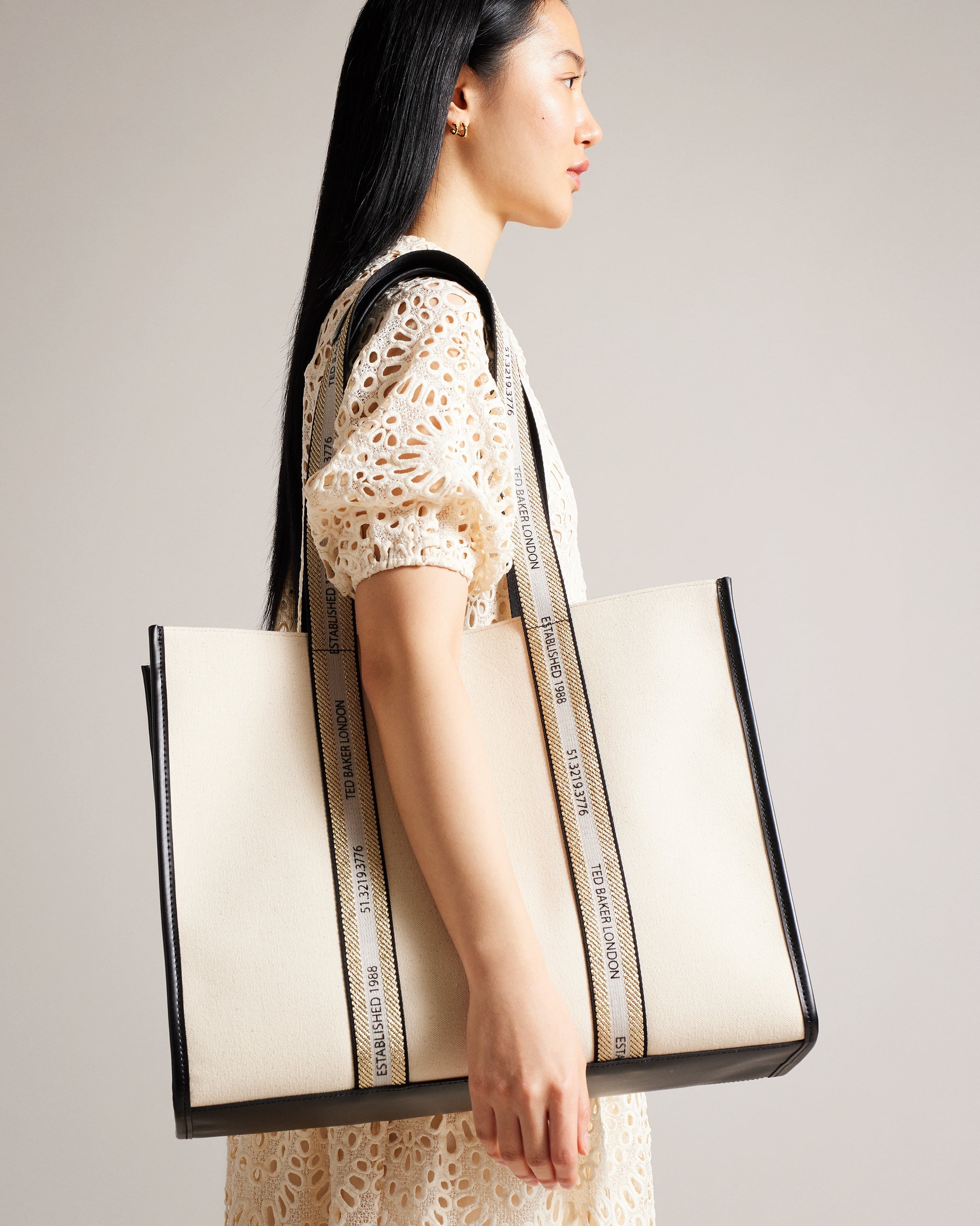 Georjey Branded Webbing Canvas Tote Ecru