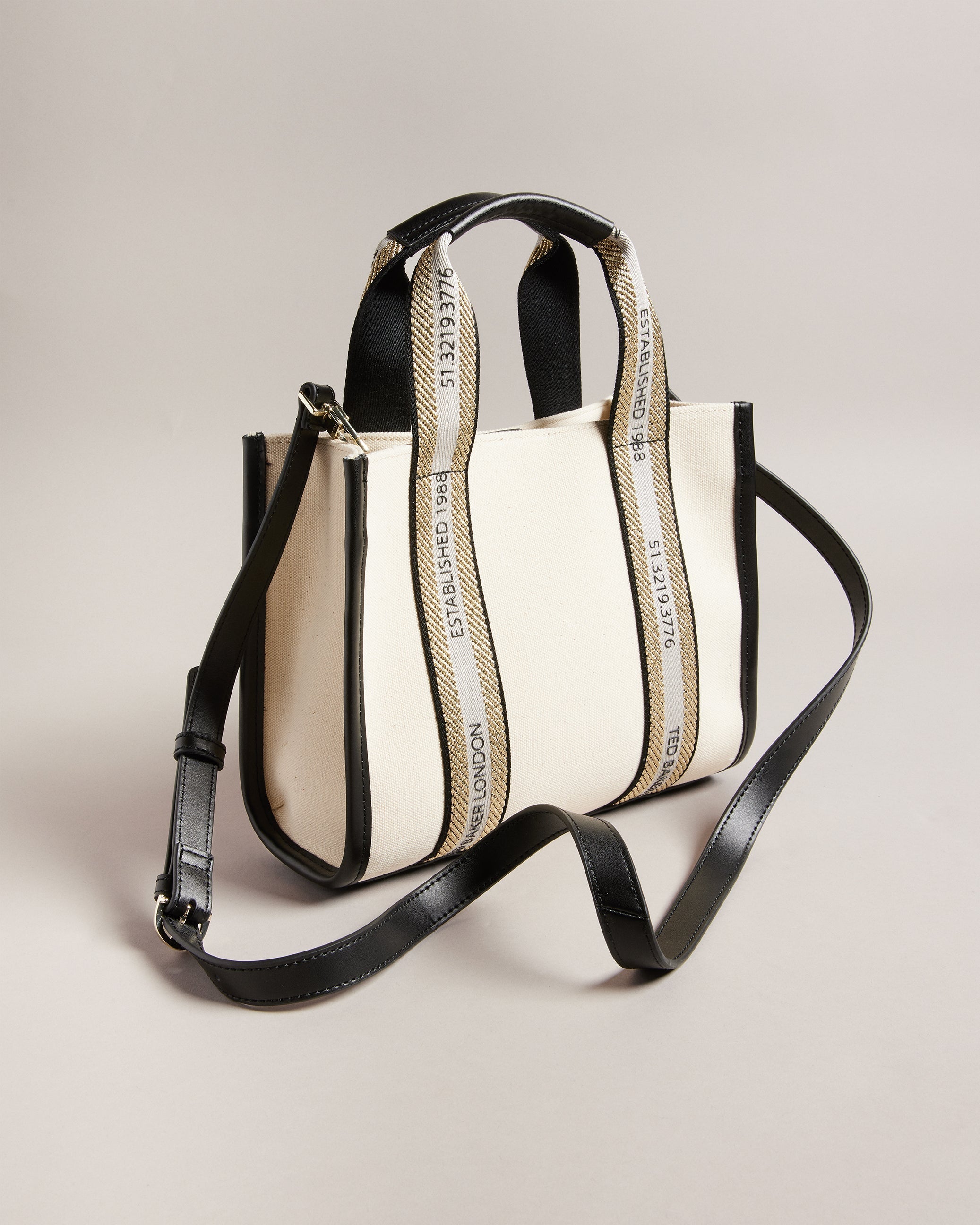 Georjea Branded Webbing Canvas Small Tote Ecru