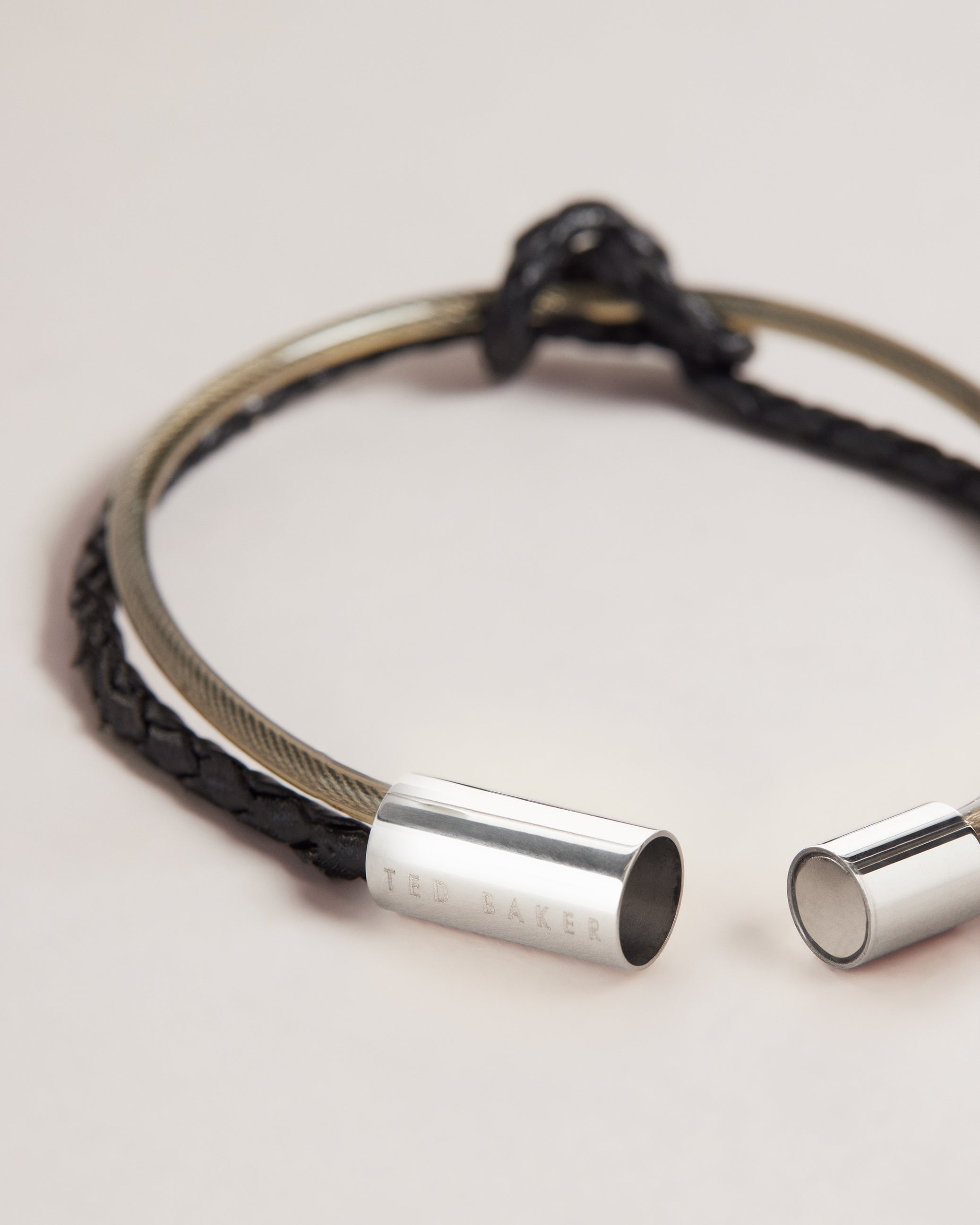 Geramee Knotted Leather And Metal Bracelet Silver-Col