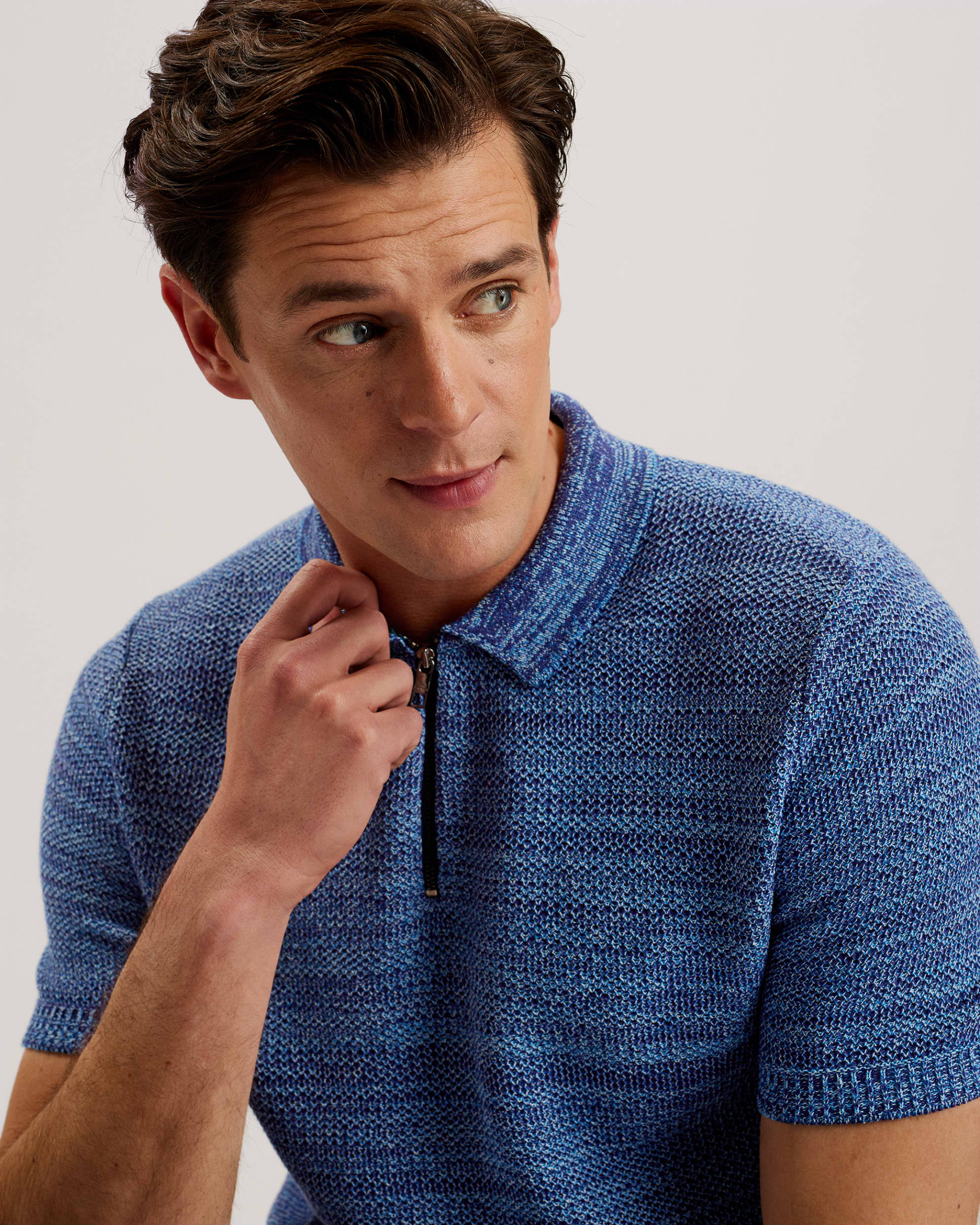 Blossam Short Sleeve Zip Polo Shirt Blue