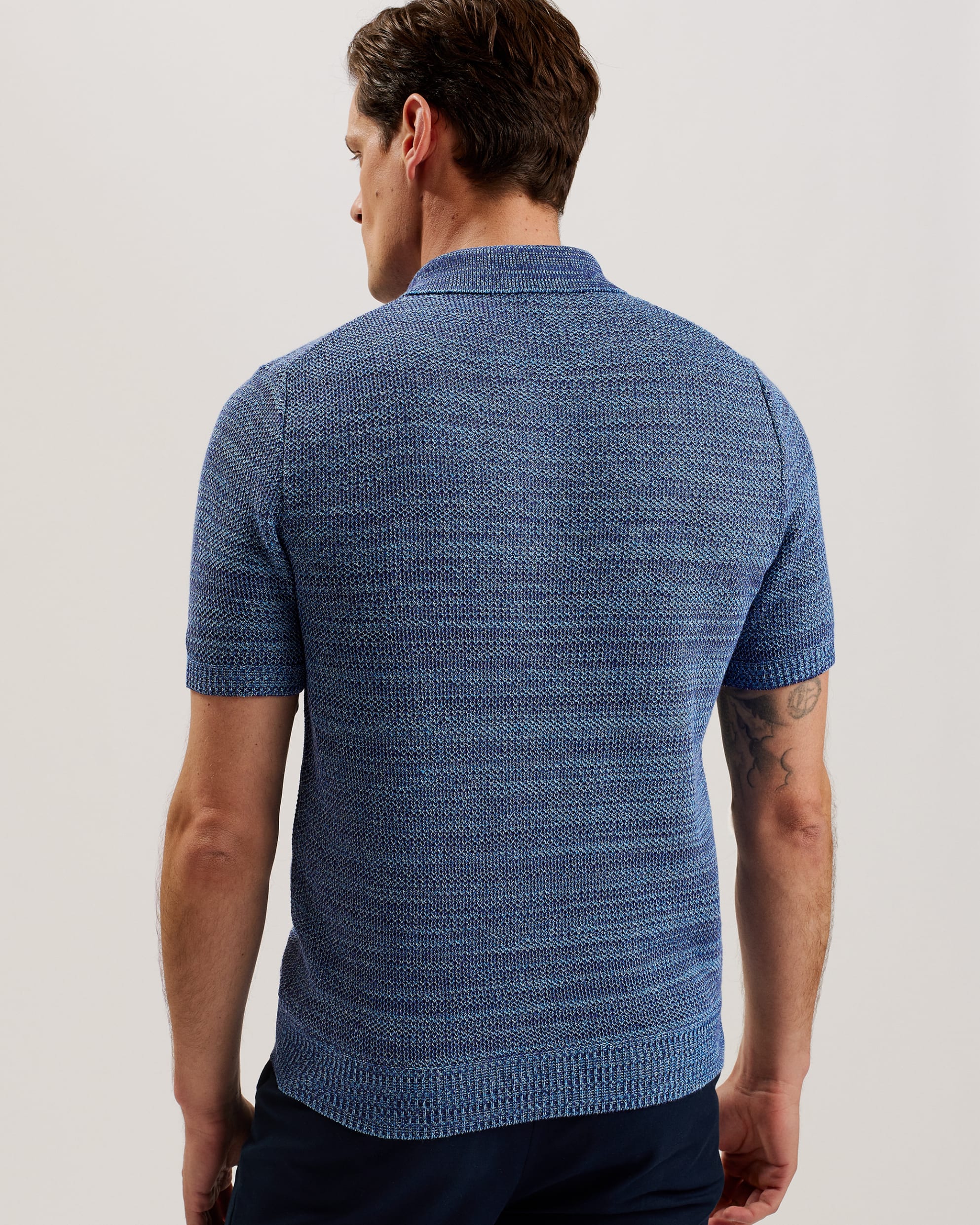 Blossam Short Sleeve Zip Polo Shirt Blue