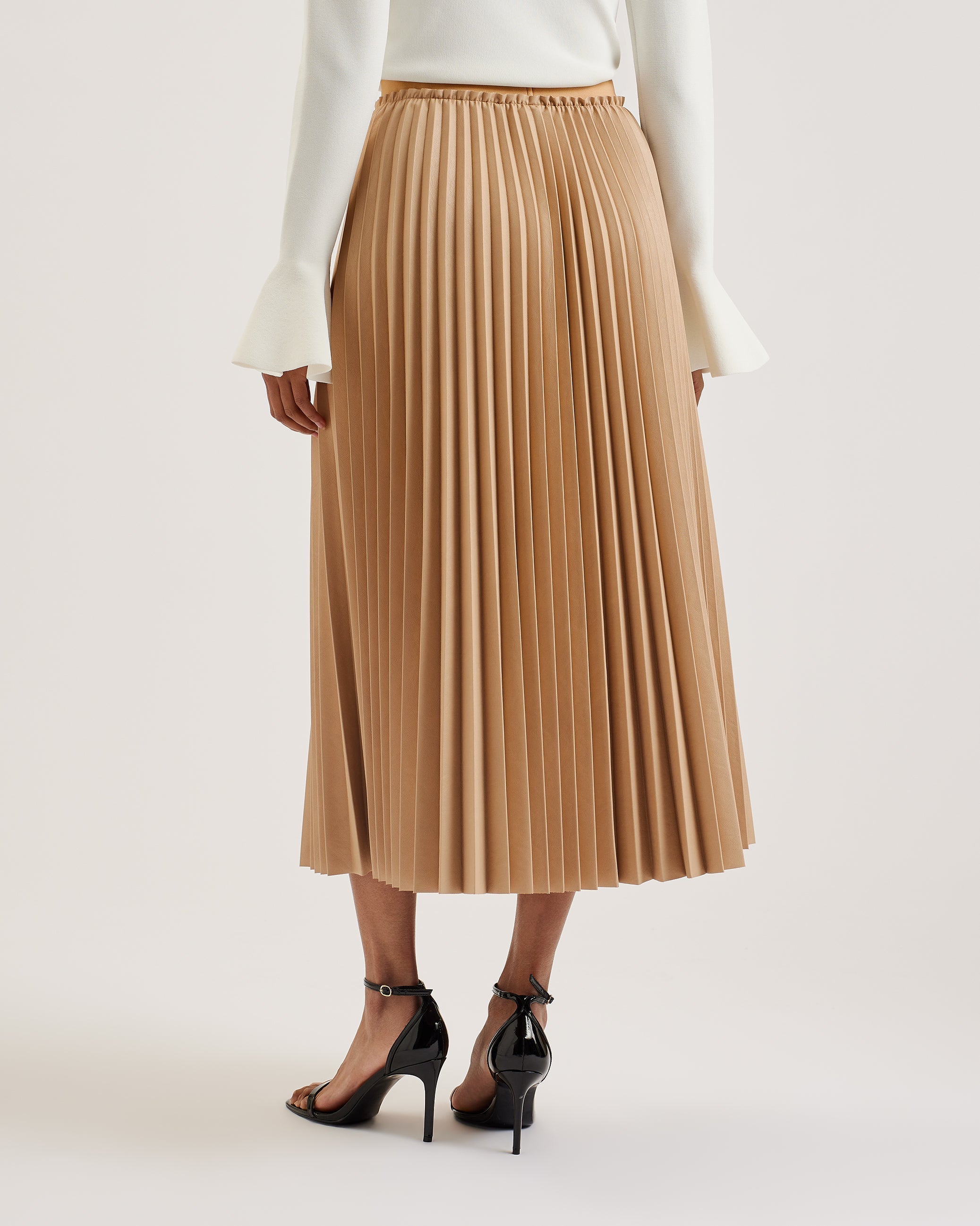 Liydah Faux Leather Pleated Skirt Camel