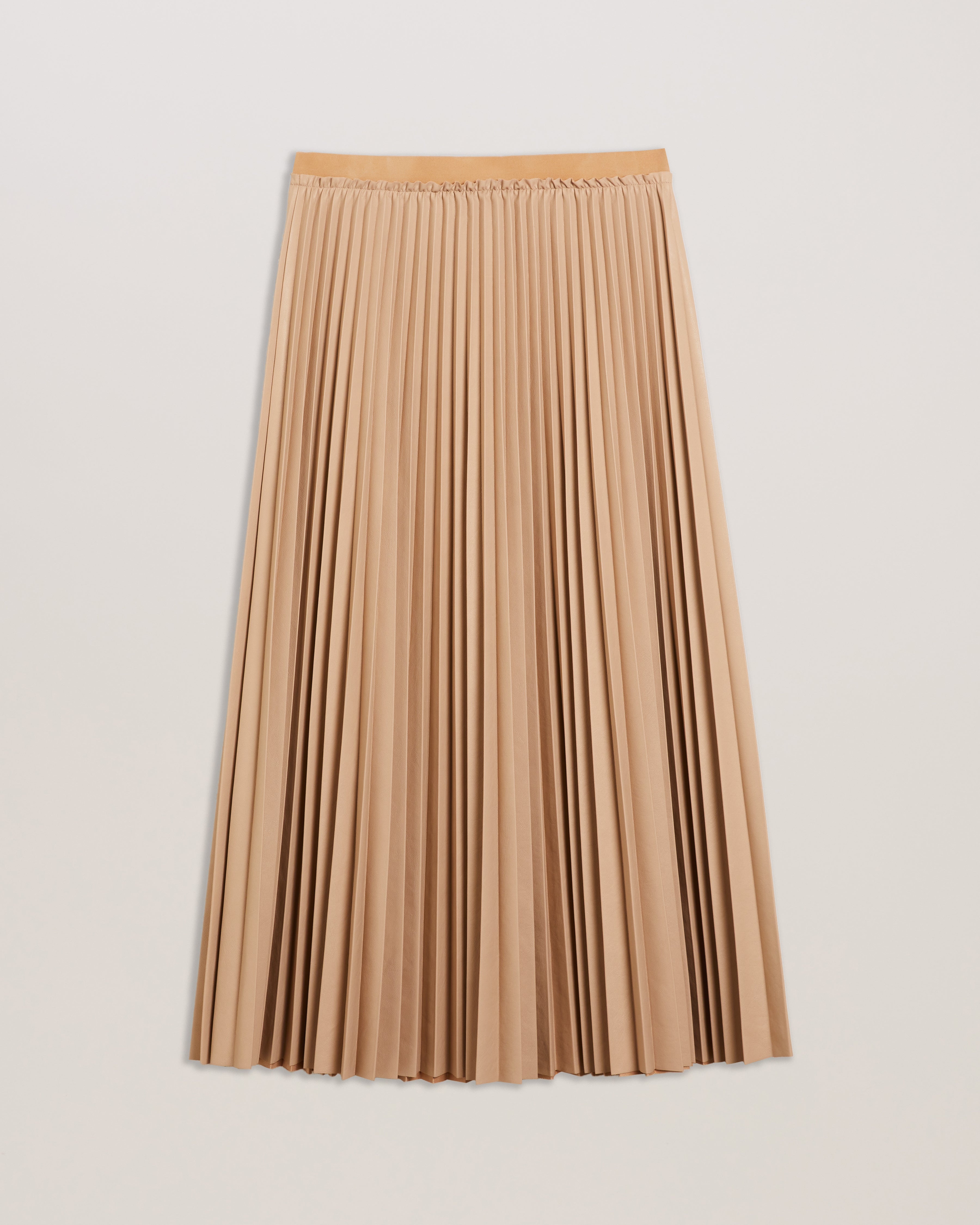 Liydah Faux Leather Pleated Skirt Camel