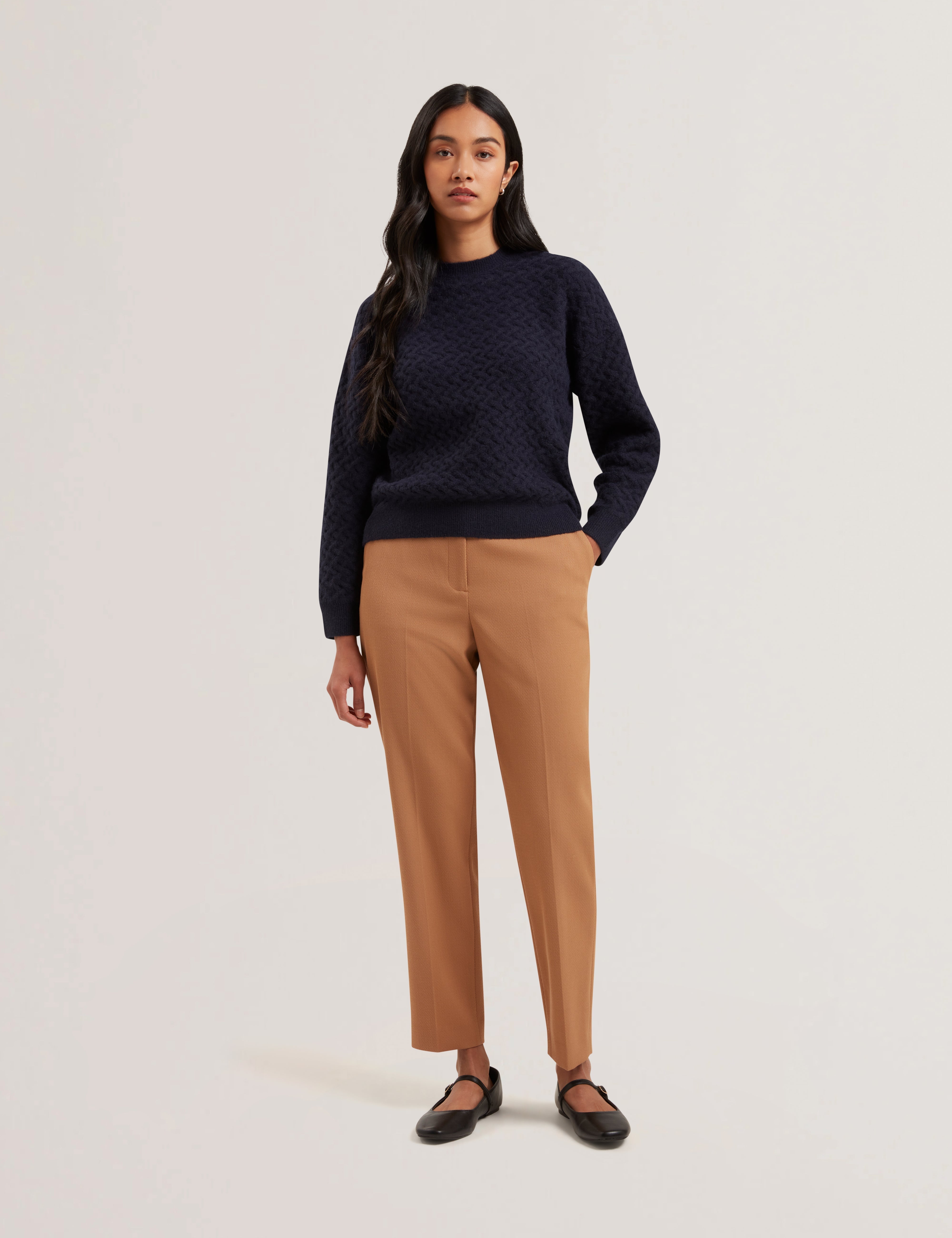 Morlea Horizontal Cable Relaxed Fit Sweater Navy