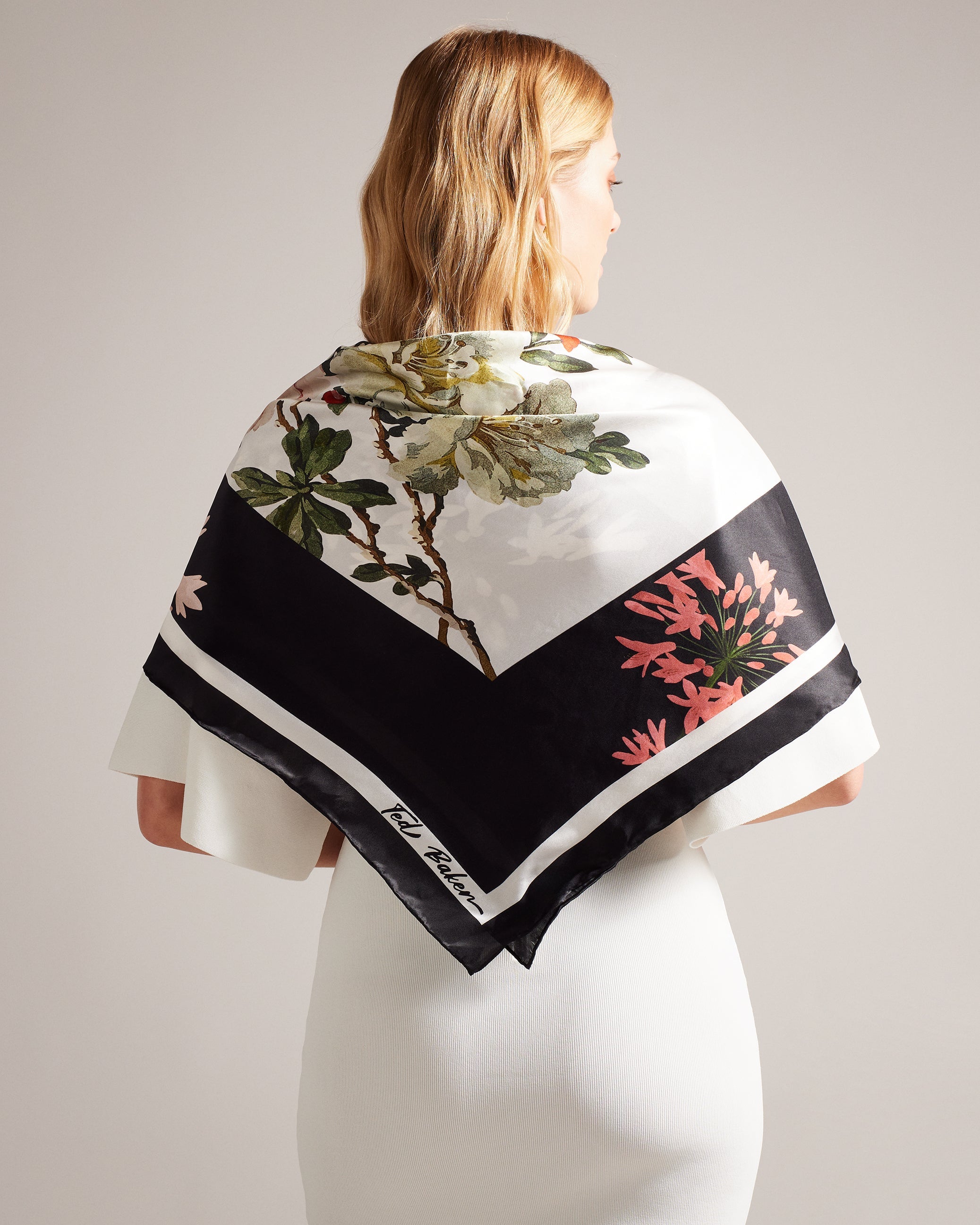 Janasi Floral Collage Print Silk Scarf Black