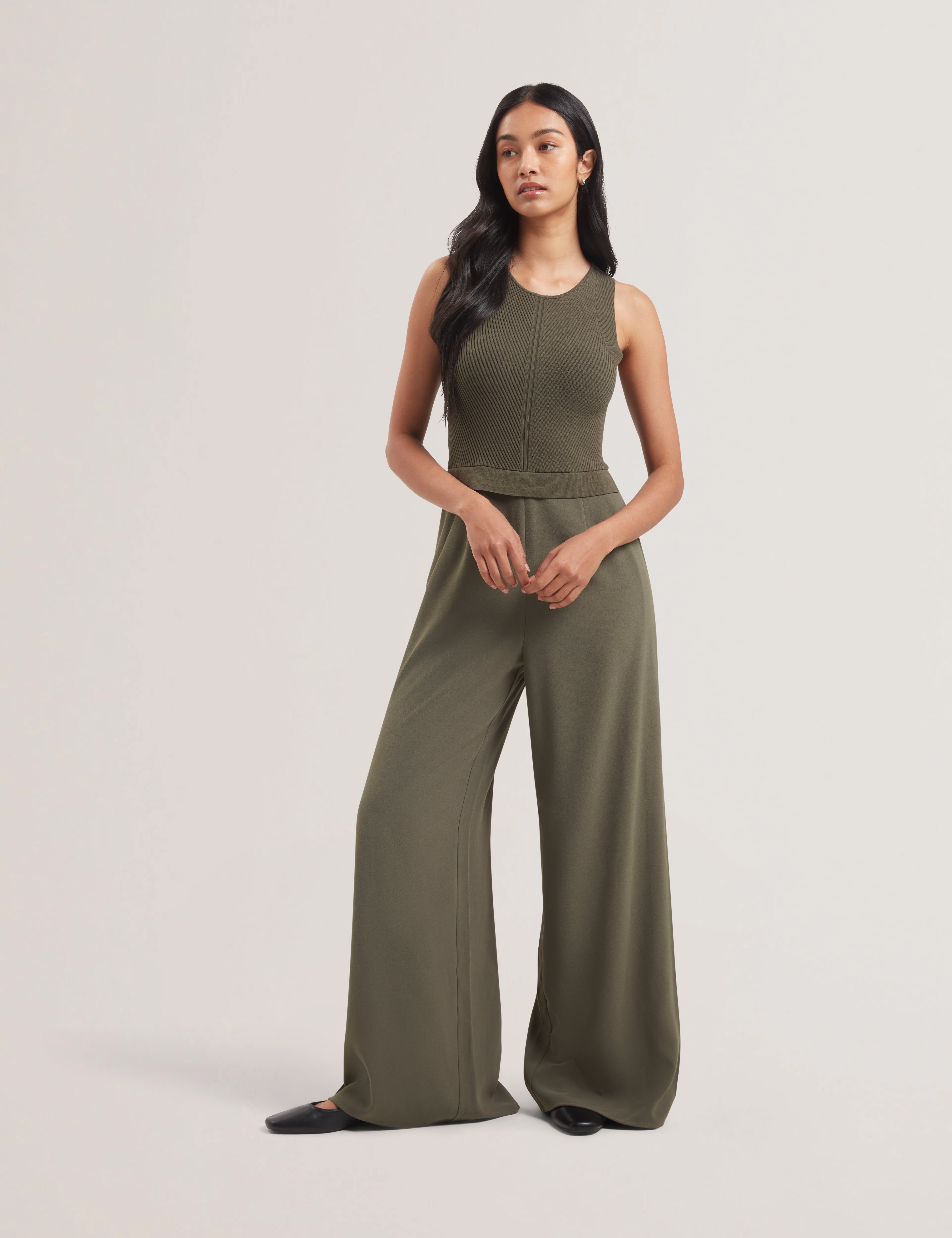 Toveli Knit Bodice Racer Back Jumpsuit Dk-Green