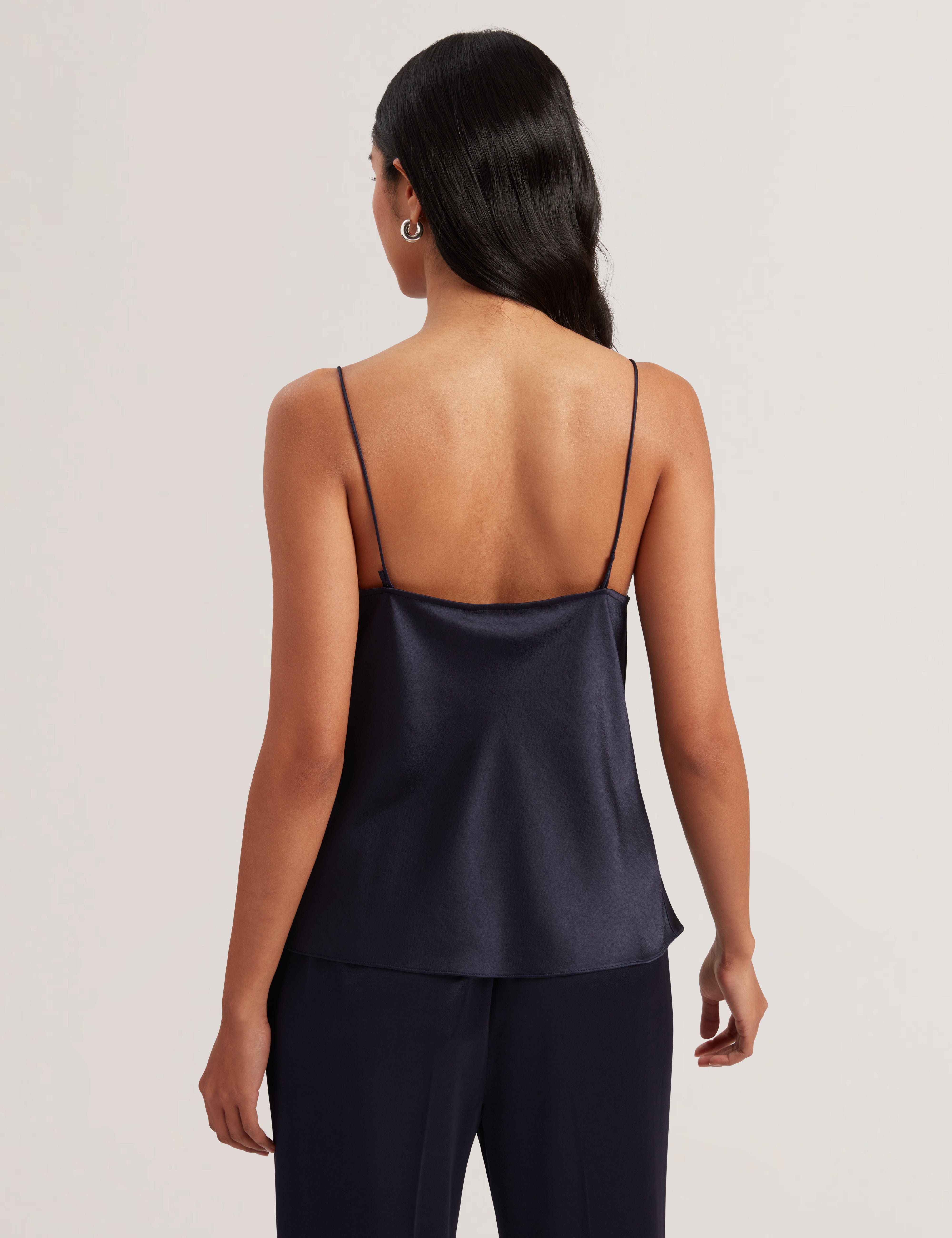 Kiti Satin Cowl Neck Cami Top Navy