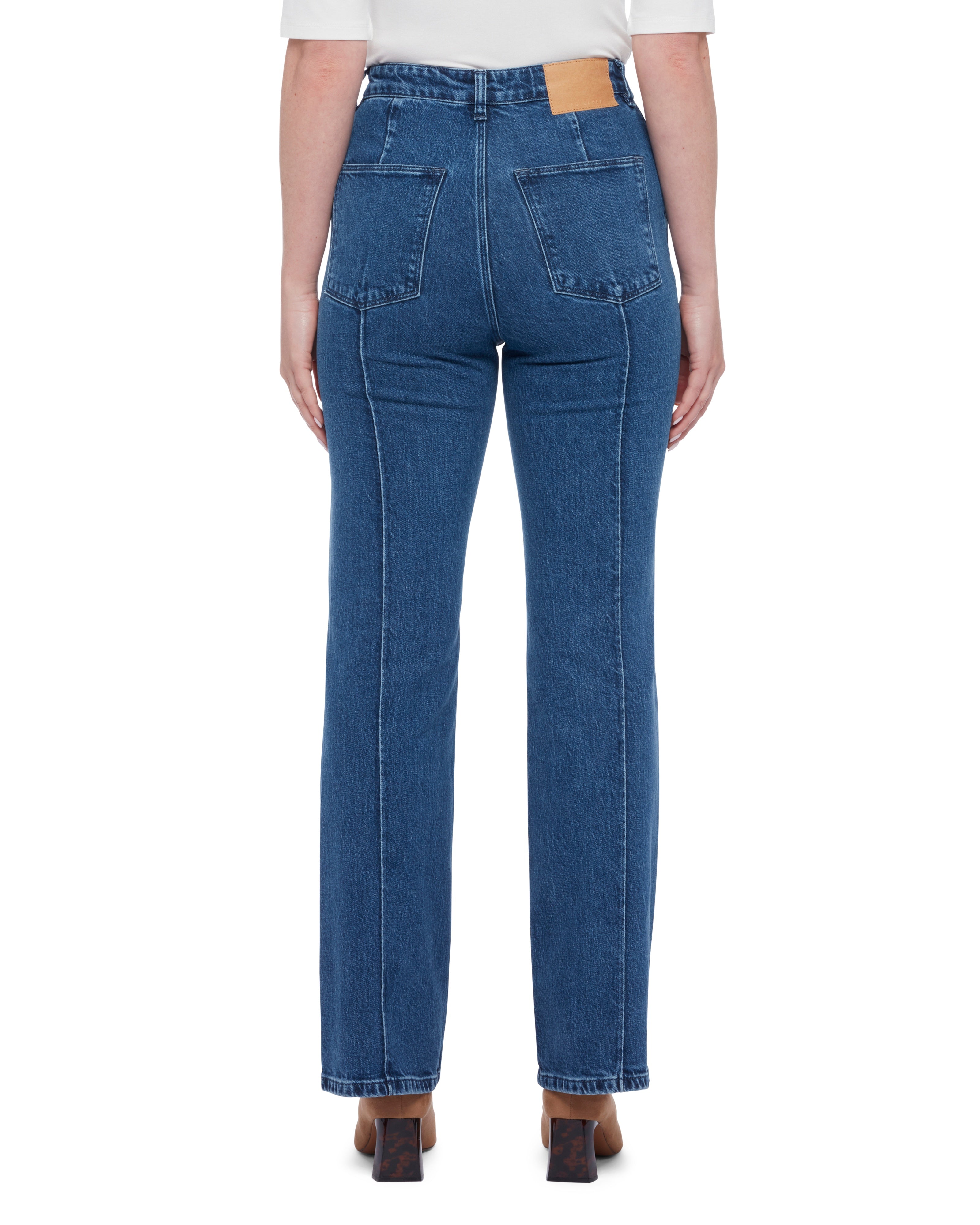 Haguro Wide Leg Jeans With Pintuck Detail Blue