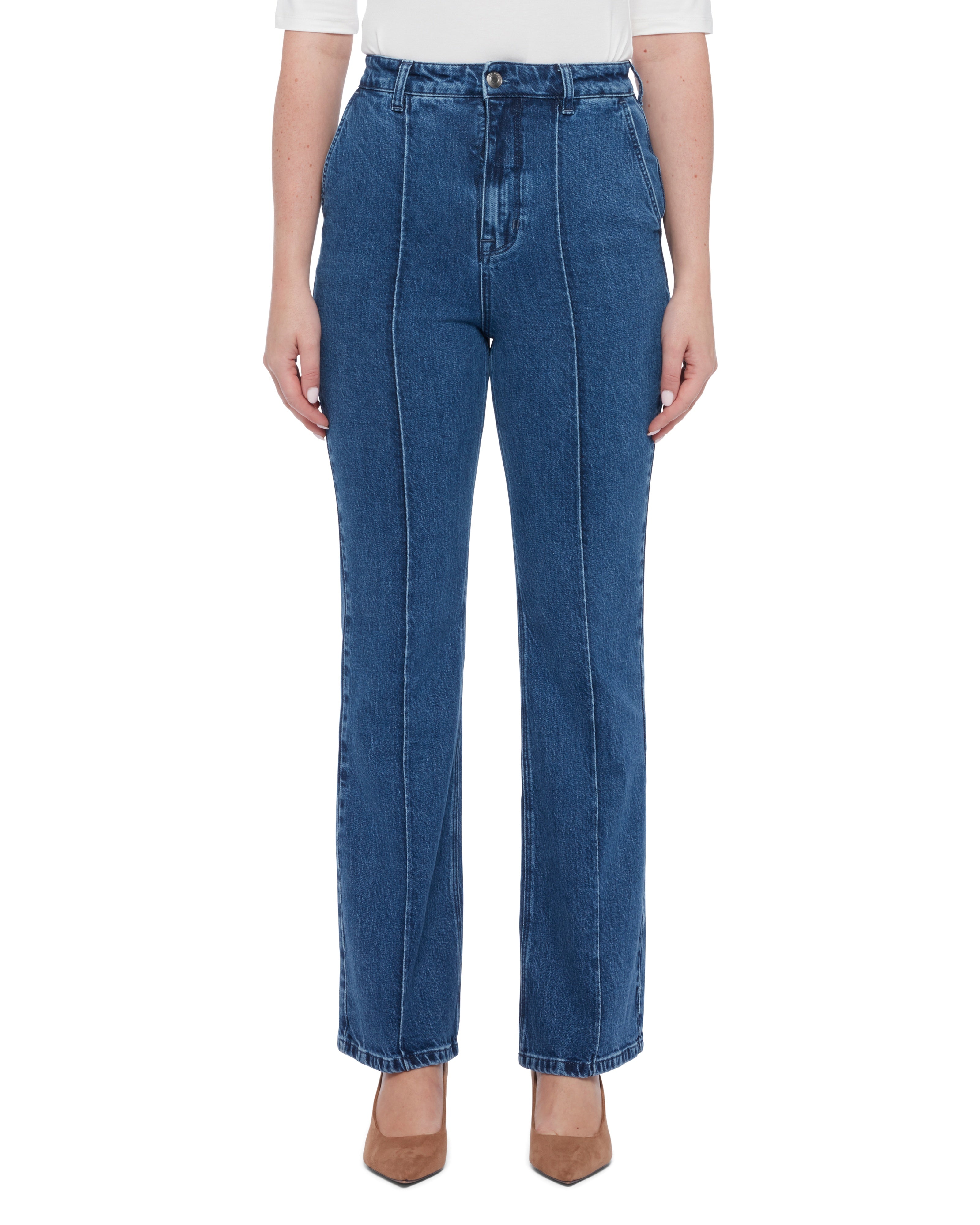 Haguro Wide Leg Jeans With Pintuck Detail Blue