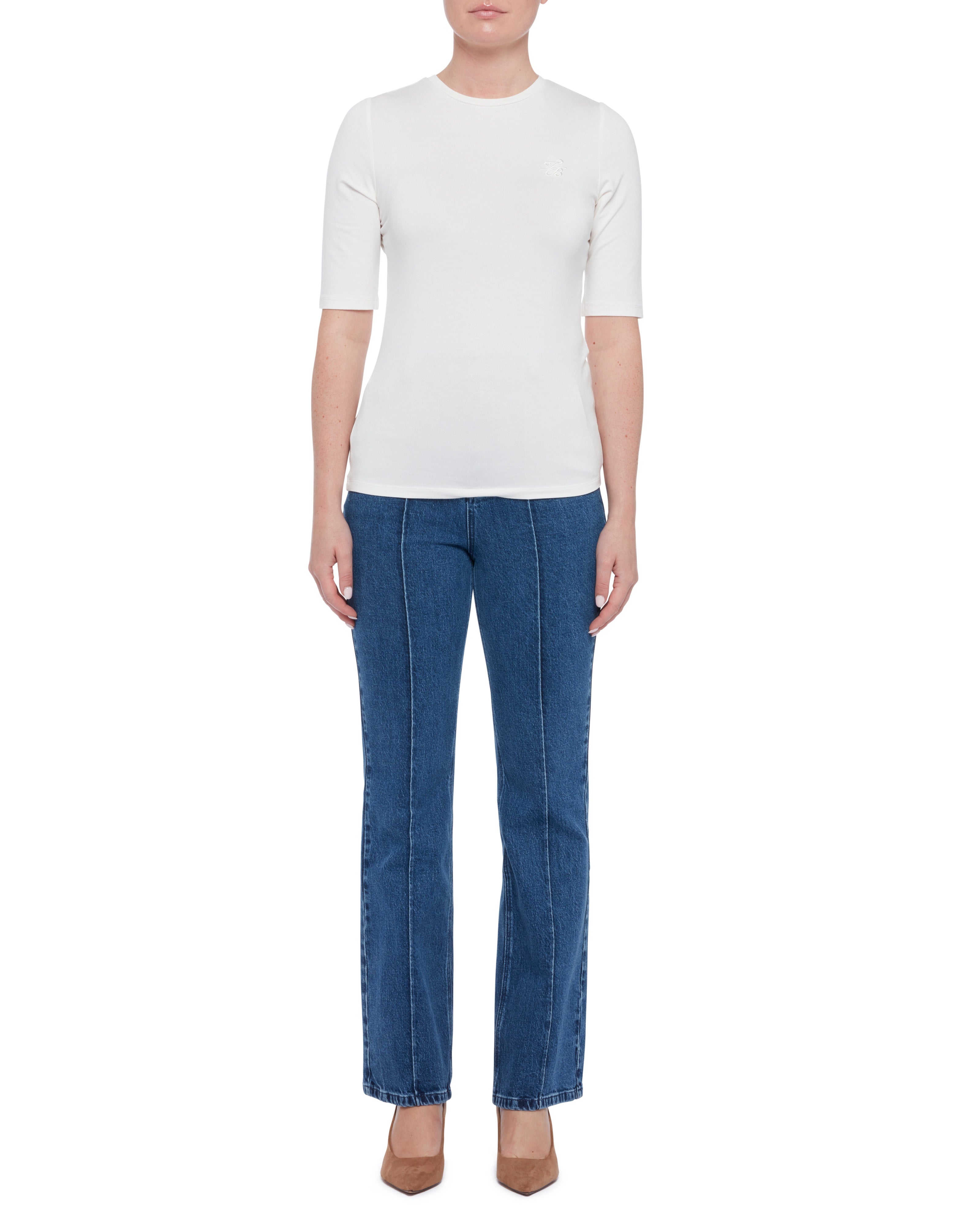 Haguro Wide Leg Jeans With Pintuck Detail Blue