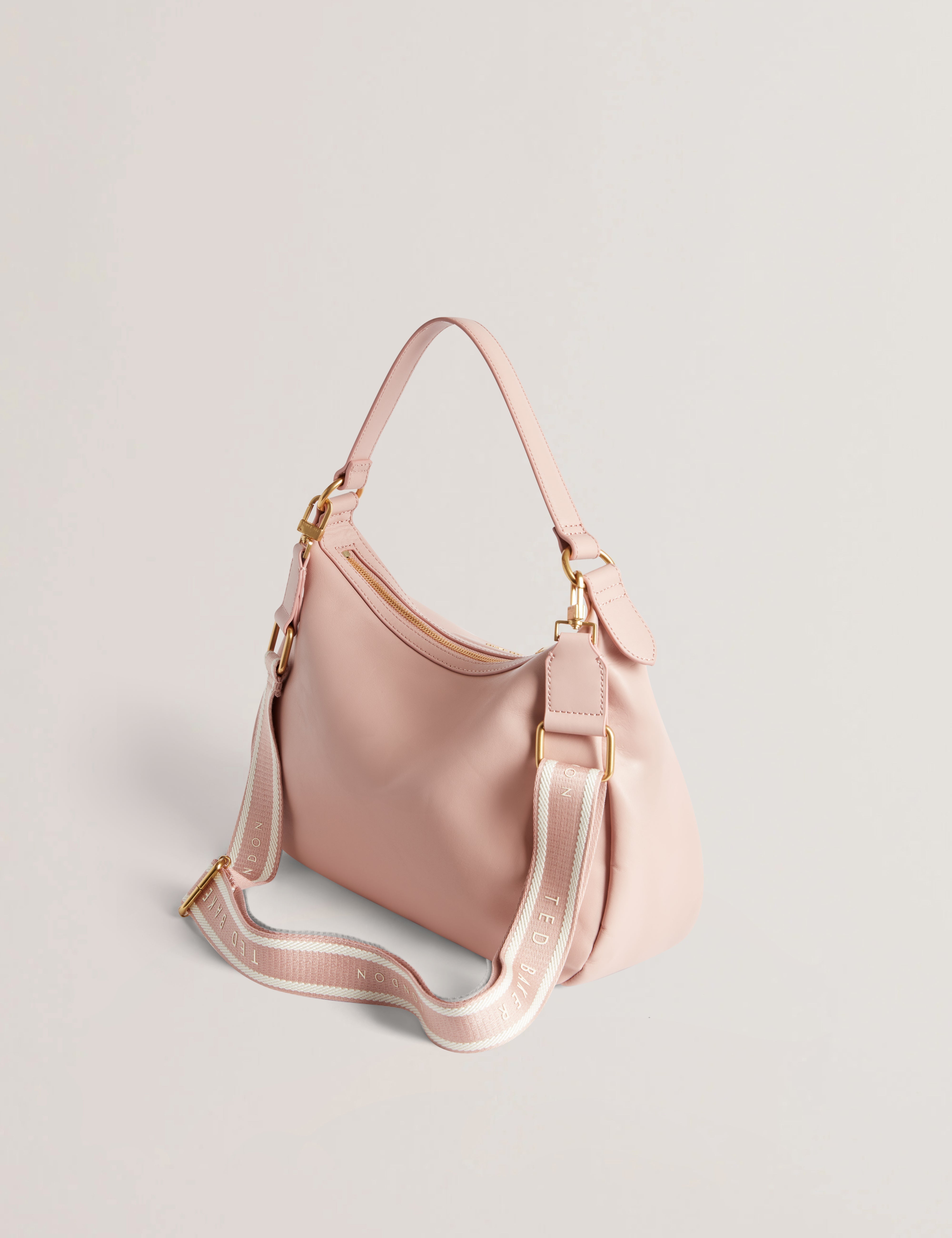 Esiah Webbing Slouchy Leather Hobo B Dusky-Pink