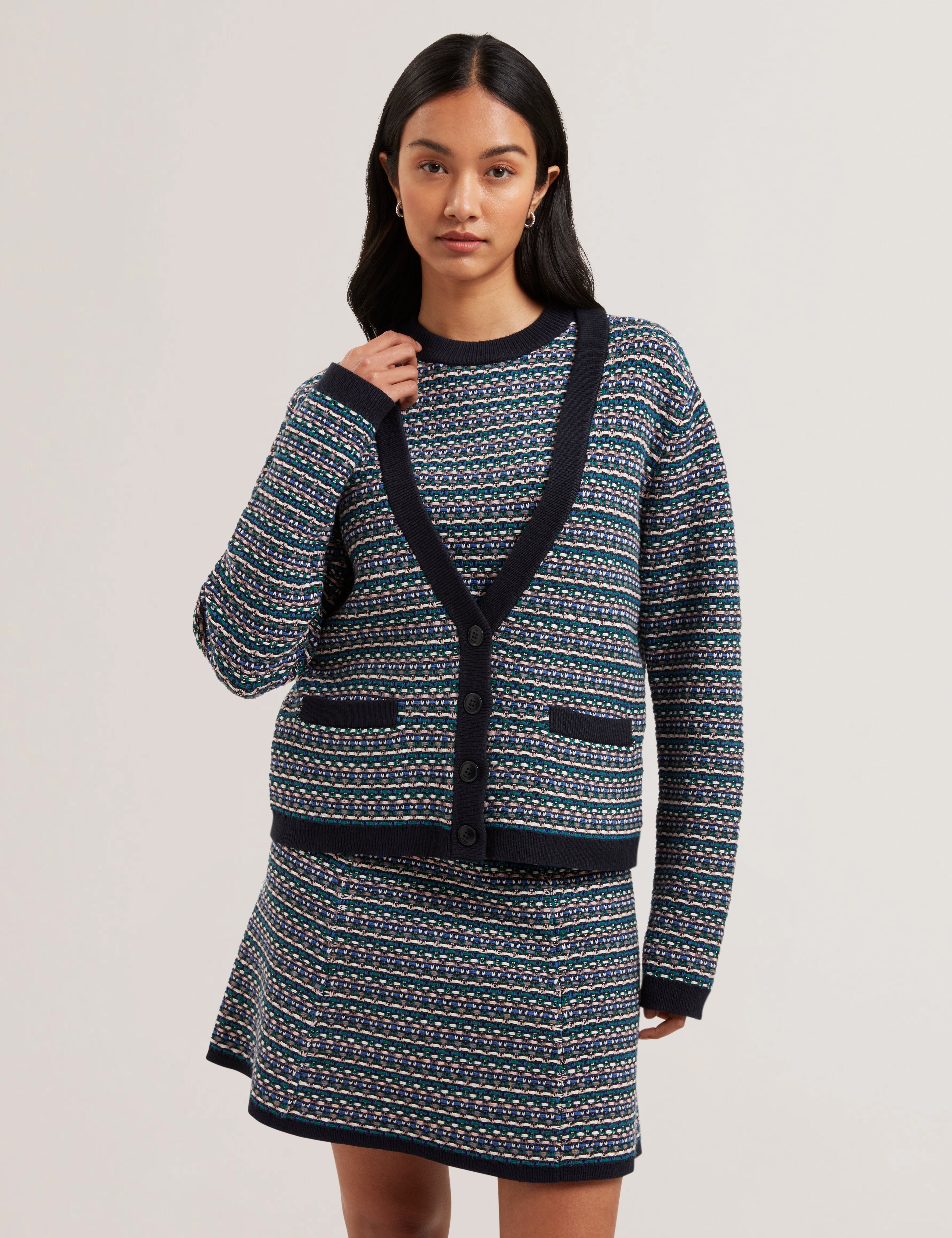 Monice Interest Stitch Knitted Cardigan Navy