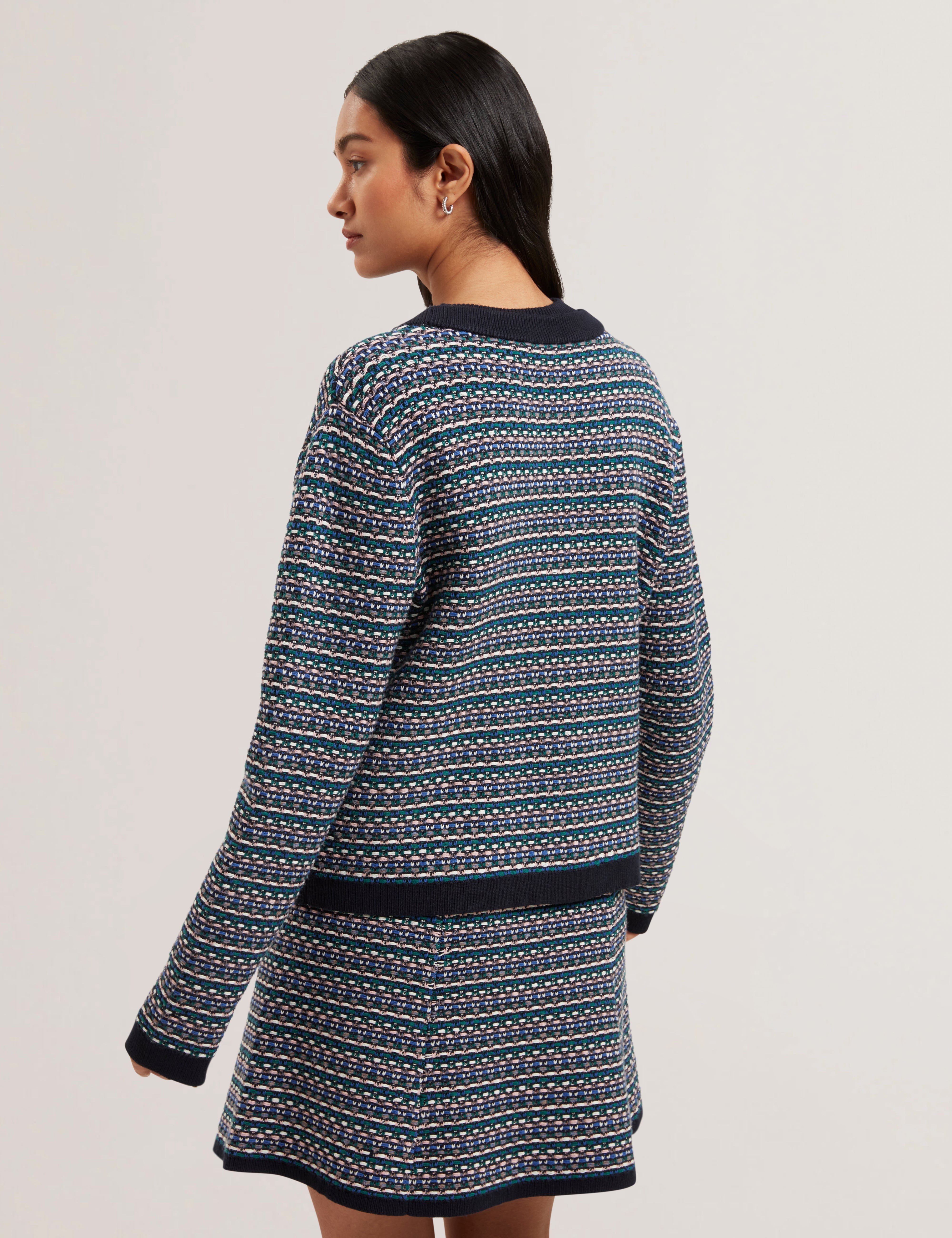 Monice Interest Stitch Knitted Cardigan Navy