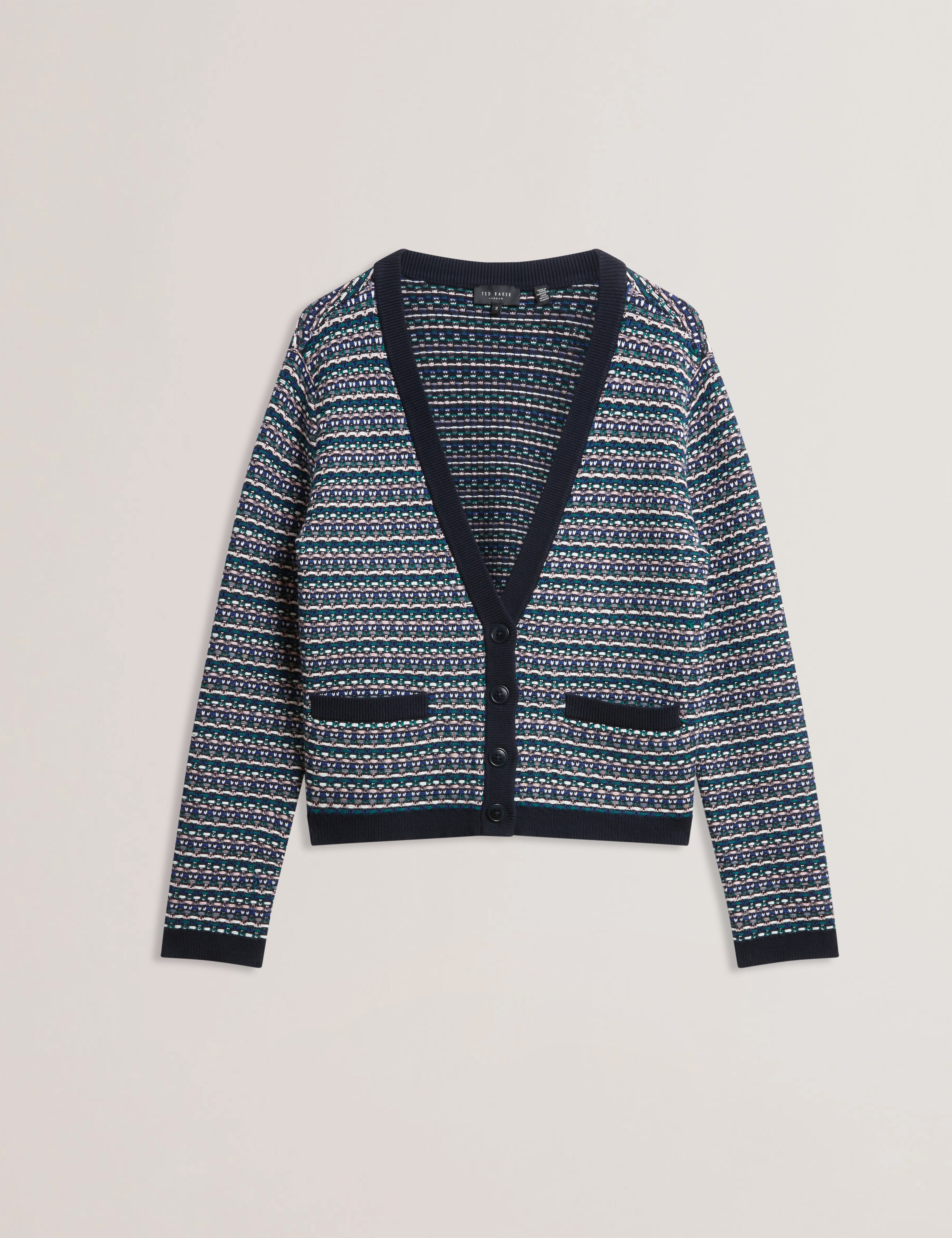 Monice Interest Stitch Knitted Cardigan Navy