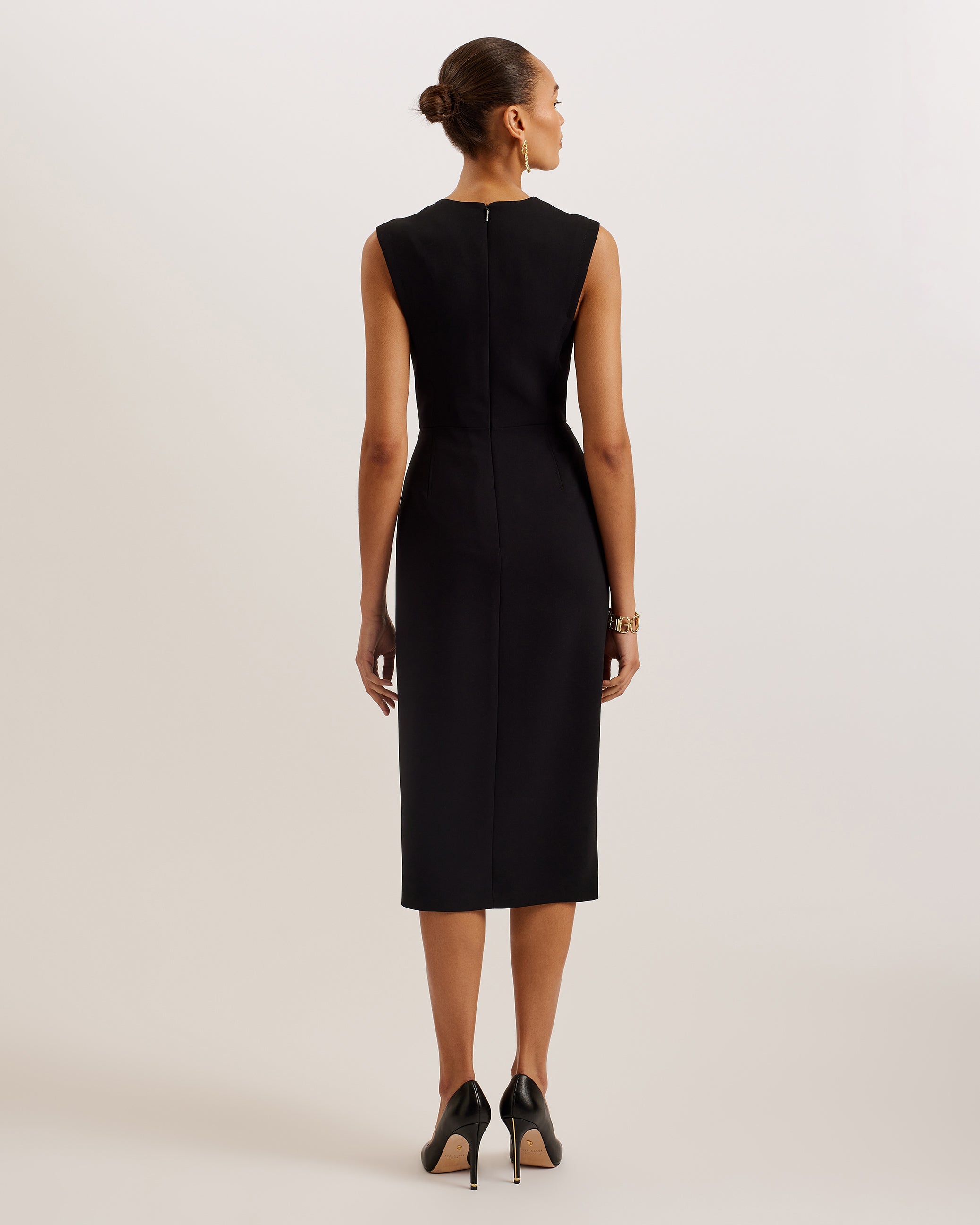 Manabdl Tailored Midi Dress With Front Split Black