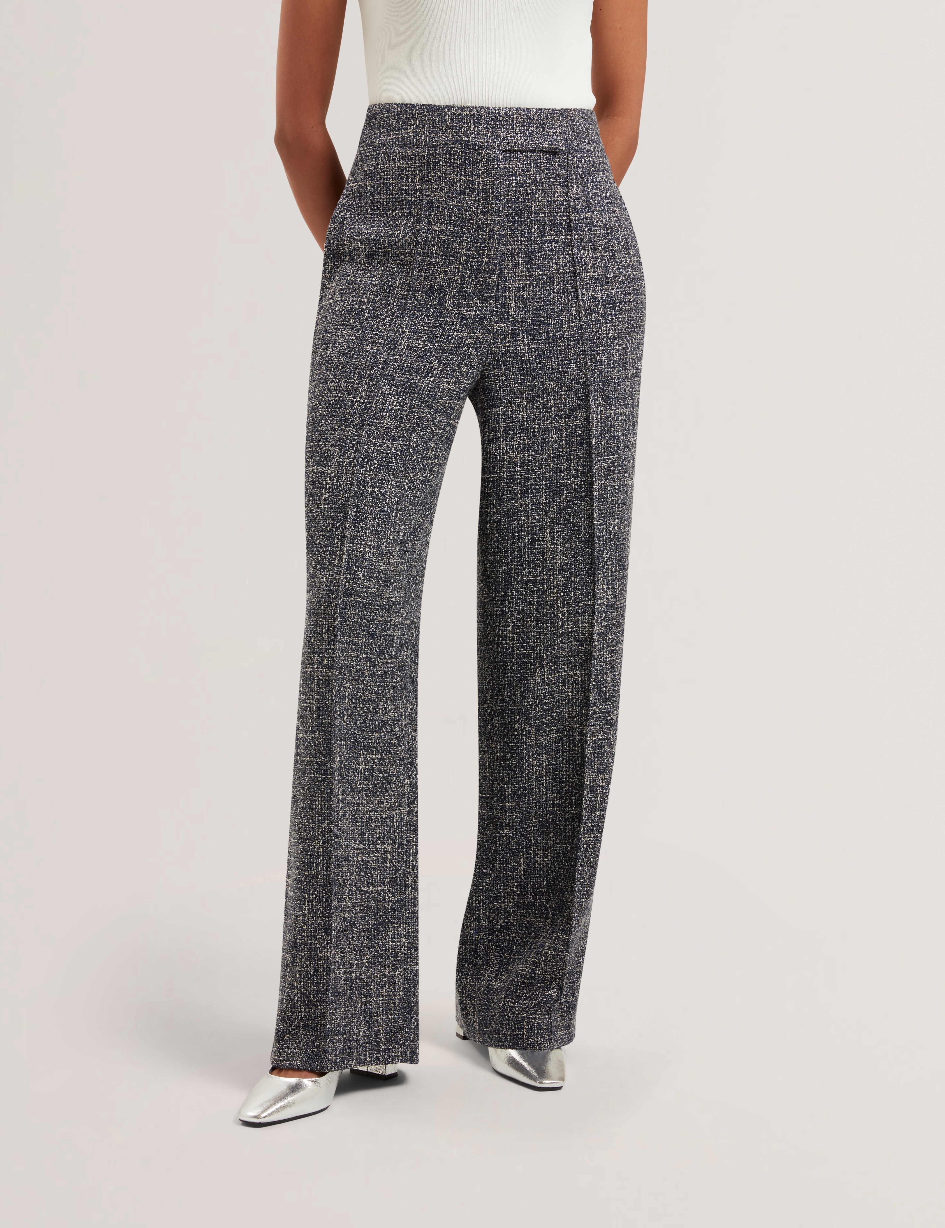 Abiesh Boucle Tailored Wide Leg Trouser Navy