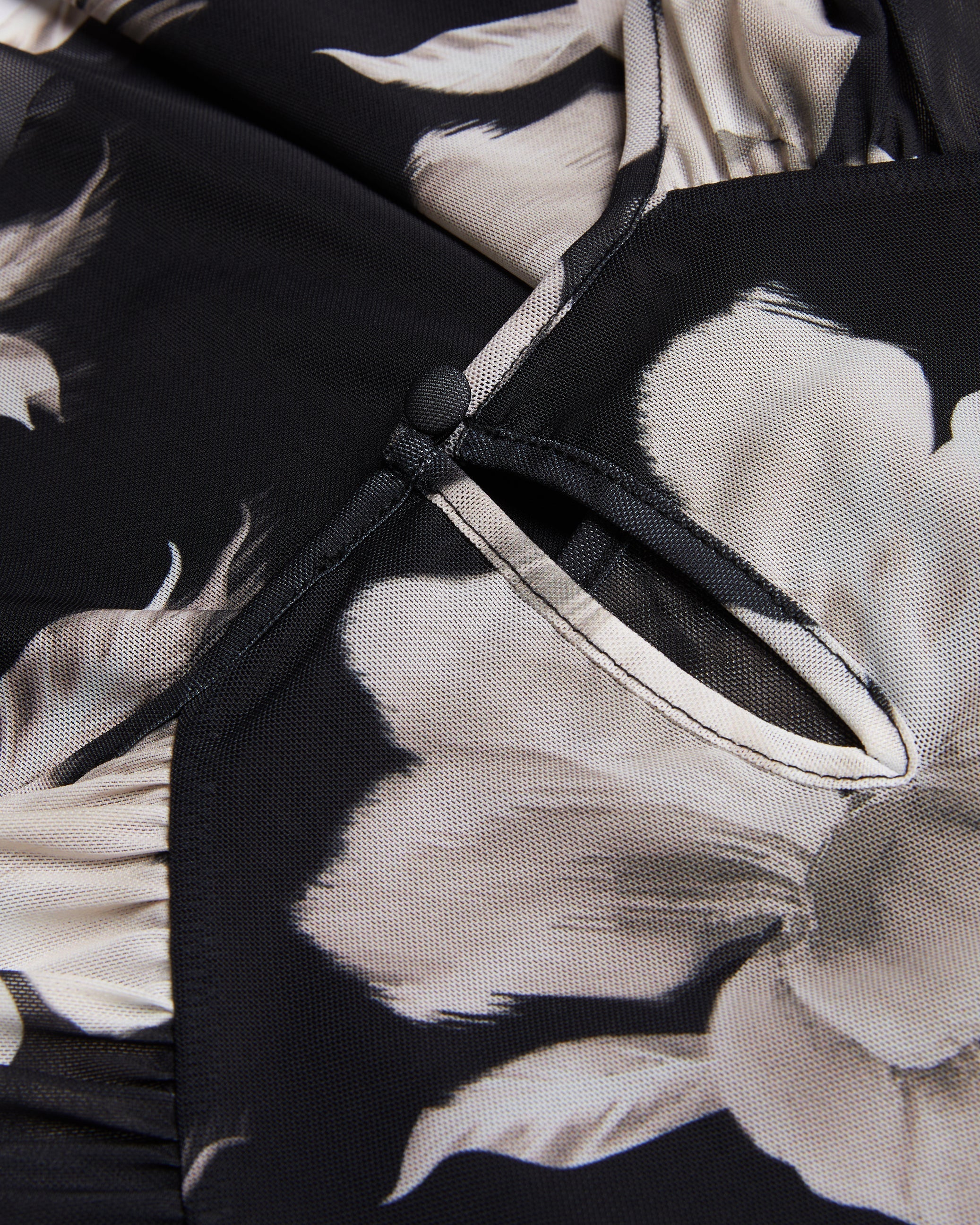 Dorathy Printed Mesh Gathered Shoulder Top Black