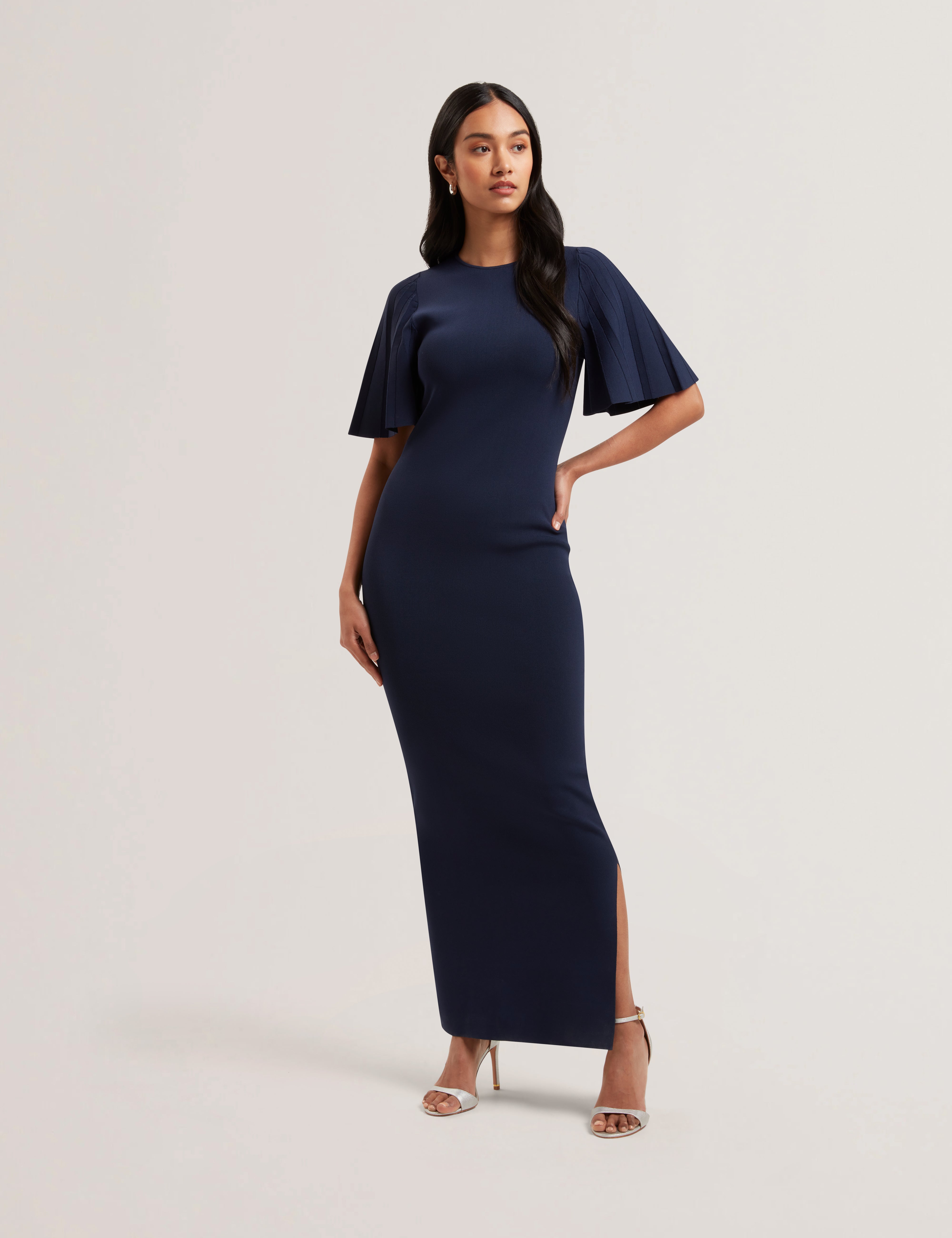 Celinha Angel Sleeve Knitted Maxi Dr Navy