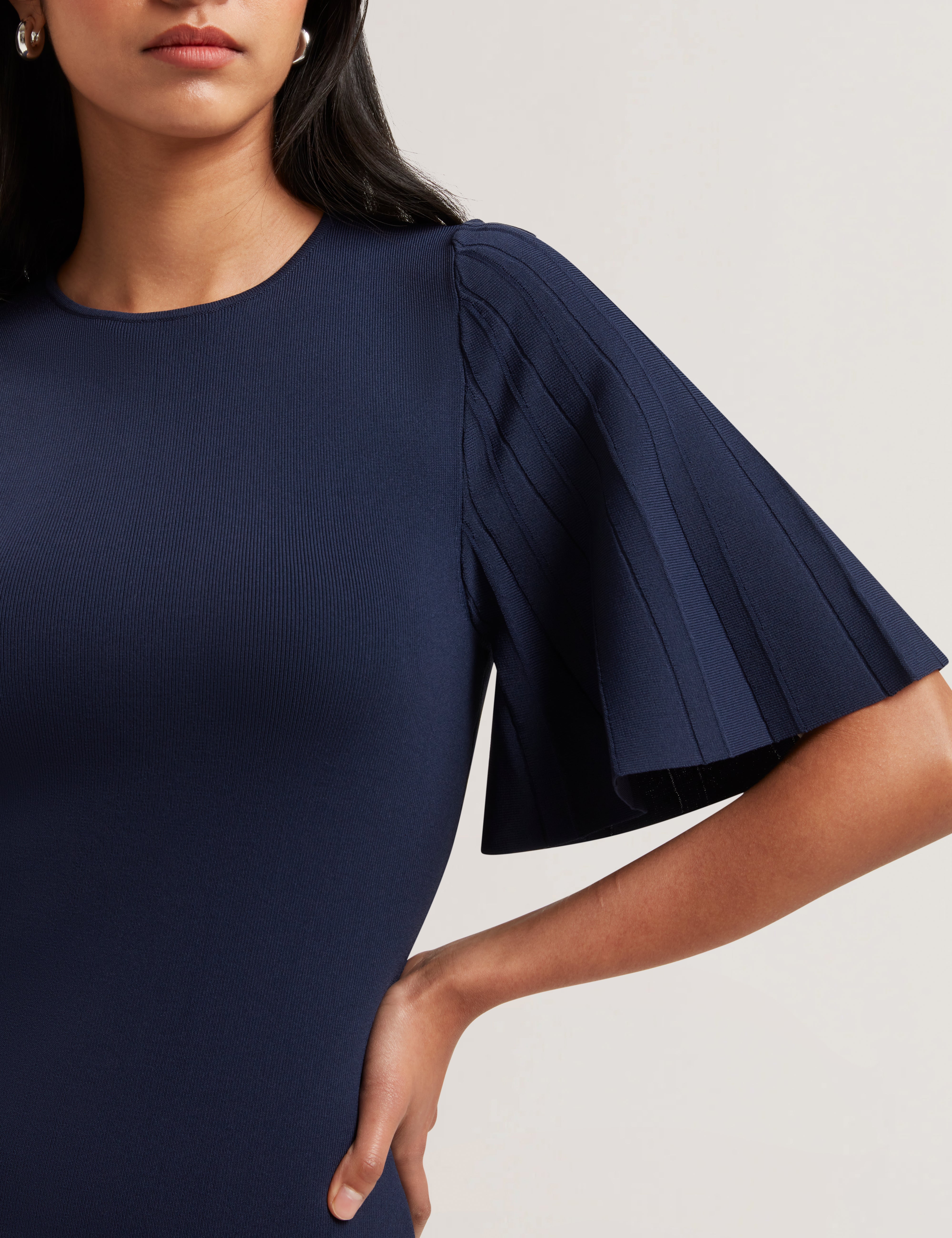 Celinha Angel Sleeve Knitted Maxi Dr Navy