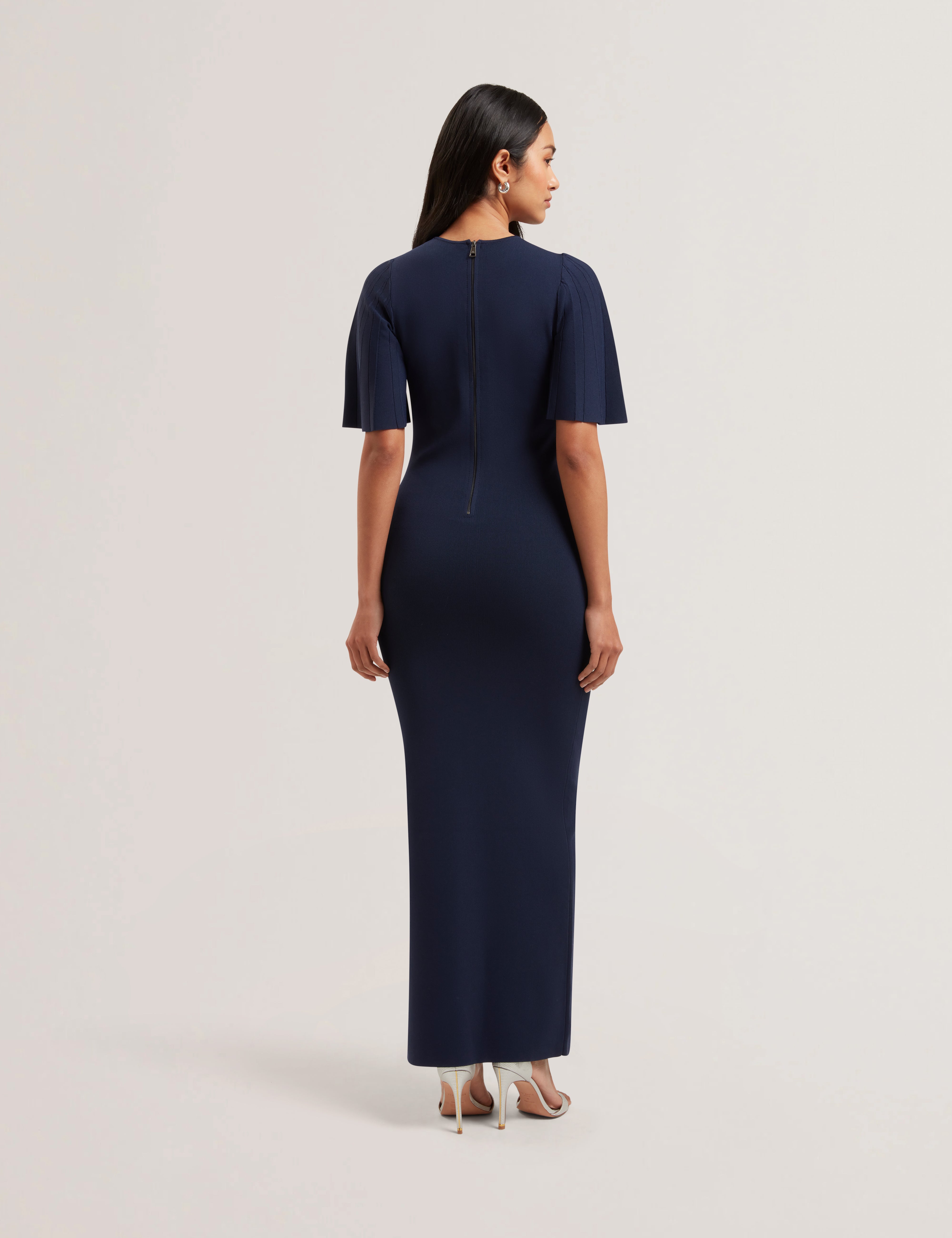 Celinha Angel Sleeve Knitted Maxi Dr Navy