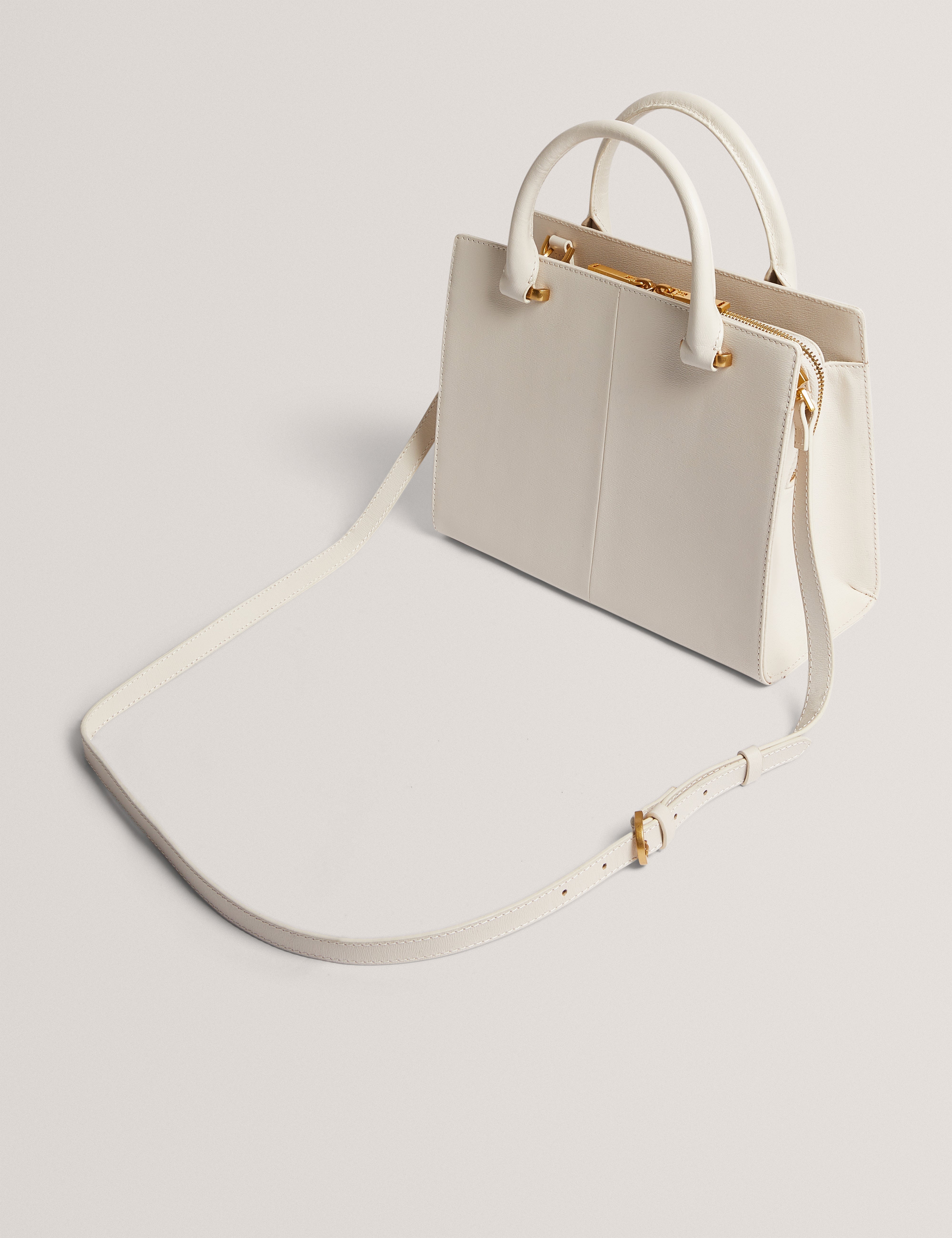 Anelle Tb Detail Large Leather Tote Bag Ecru