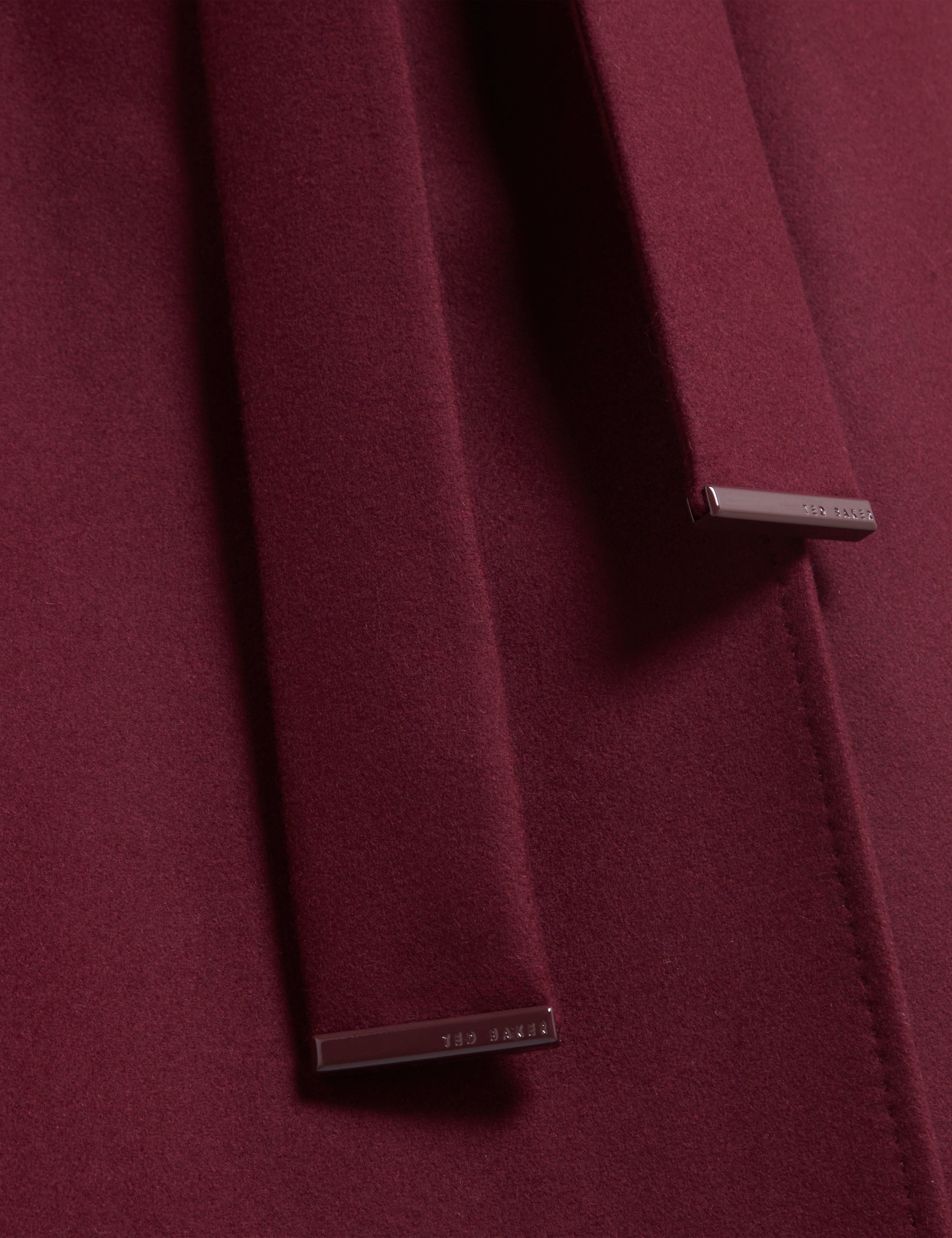 روز معطف ميدي من الصوف بقصة ملفوفة لون أحمر داكن