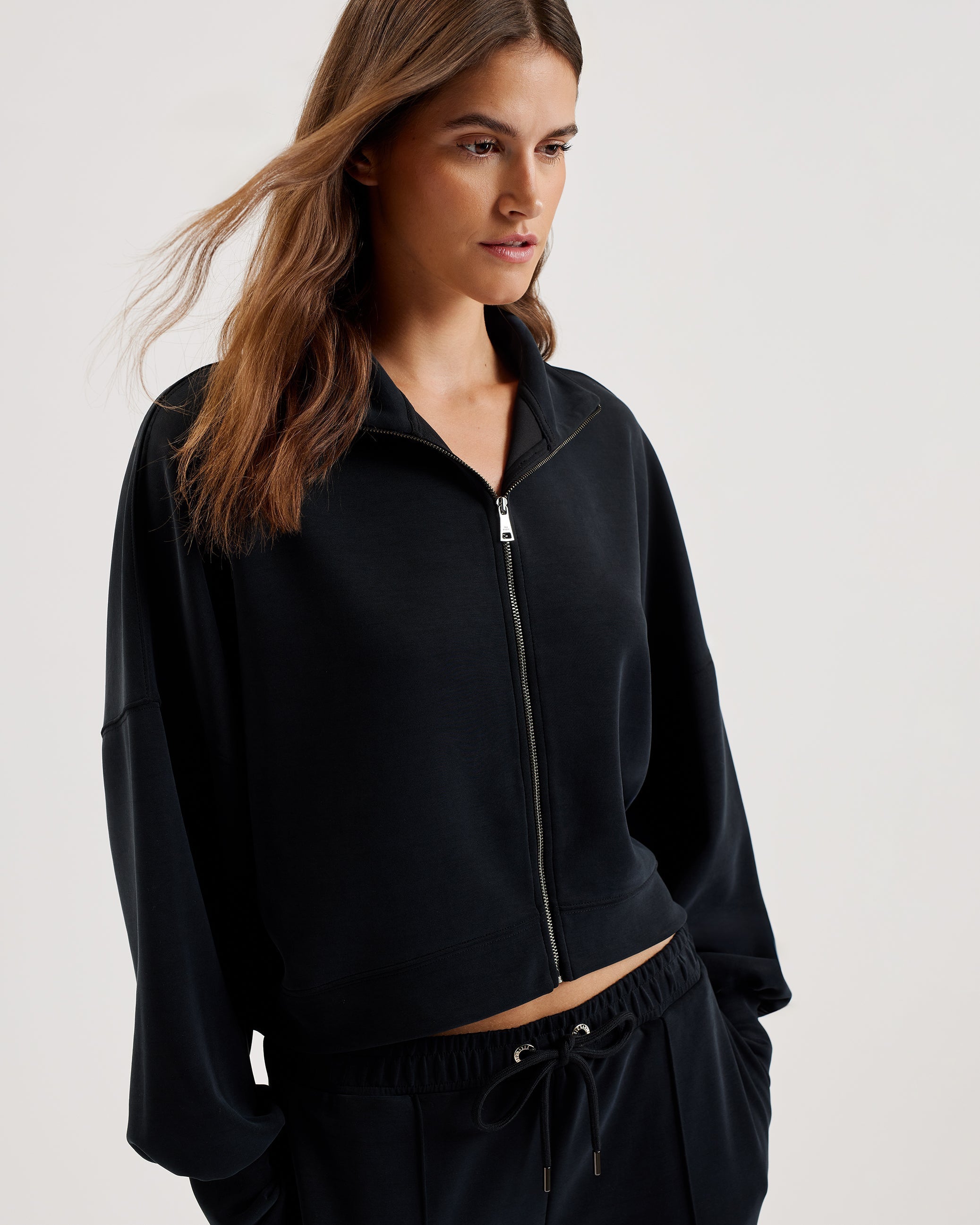 Arorha Zip Through Funnel Neck Sweat Black