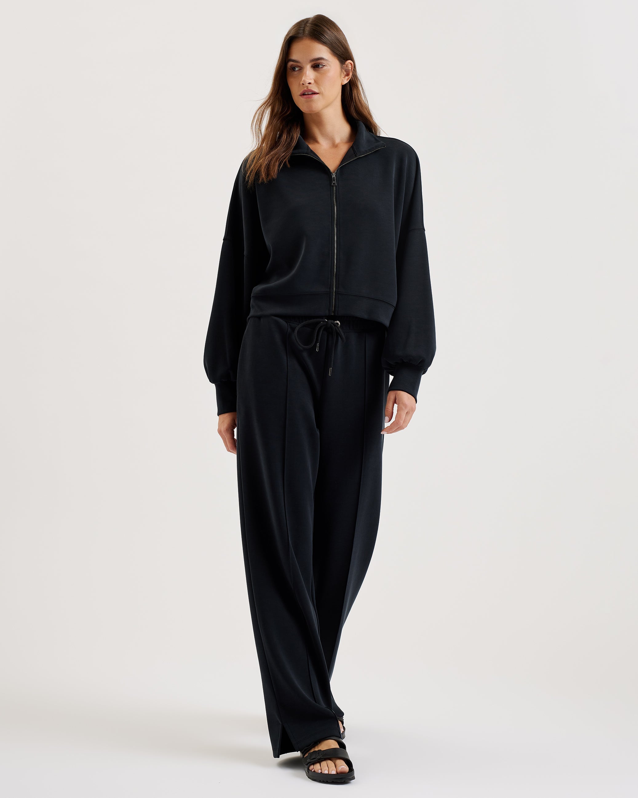 Arorha Zip Through Funnel Neck Sweat Black