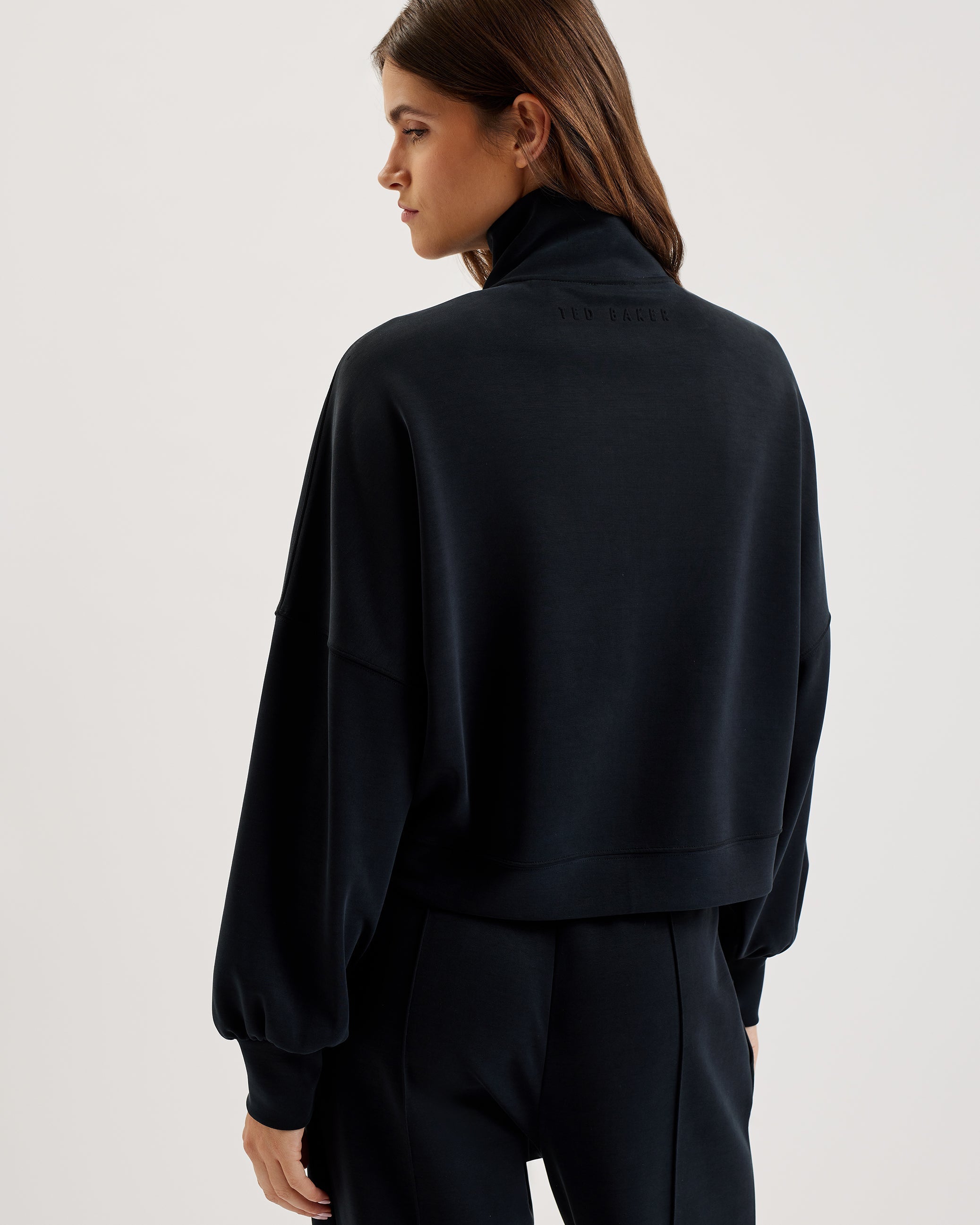Arorha Zip Through Funnel Neck Sweat Black