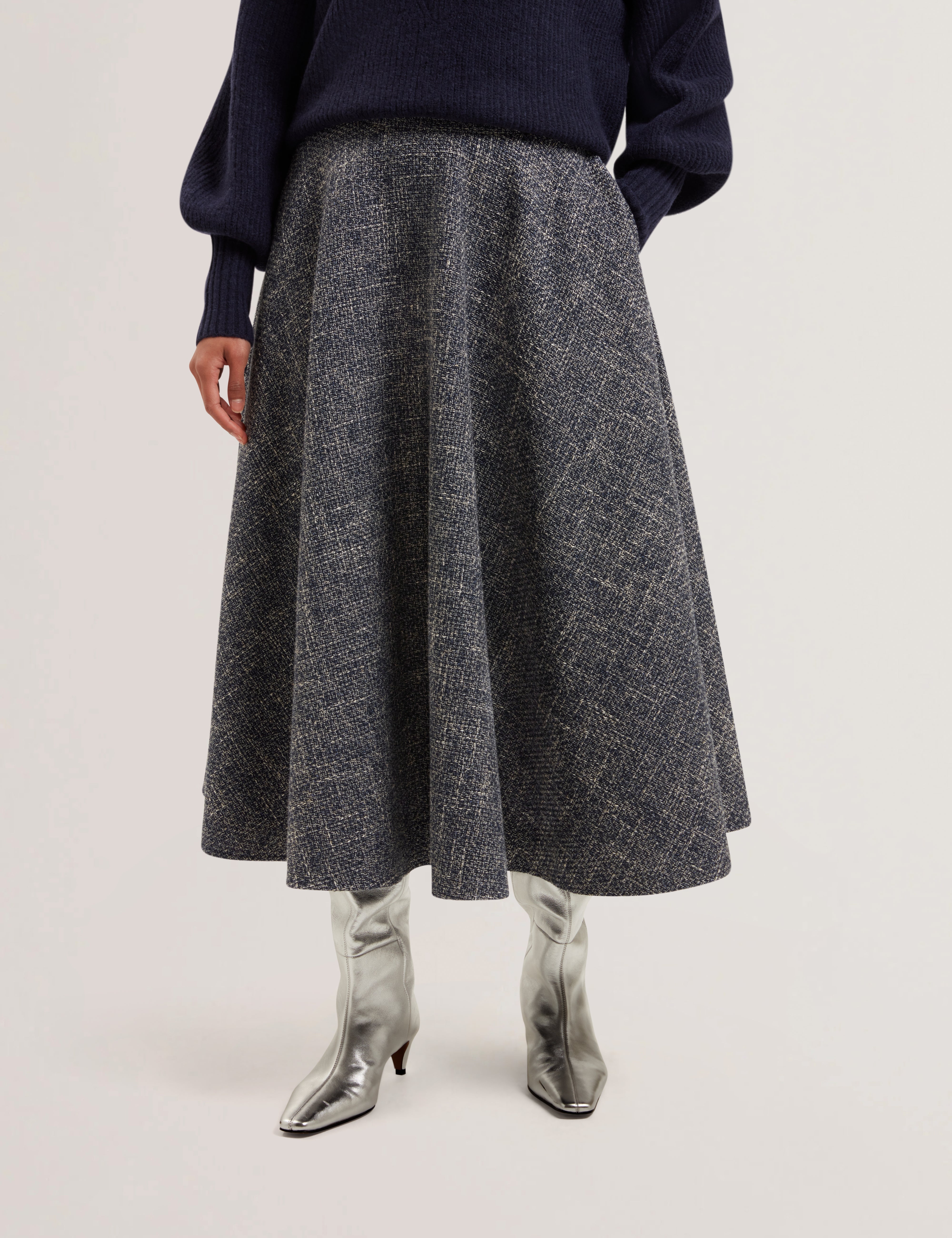Abies Boucle Midi Ruffled Circle Skirt Navy