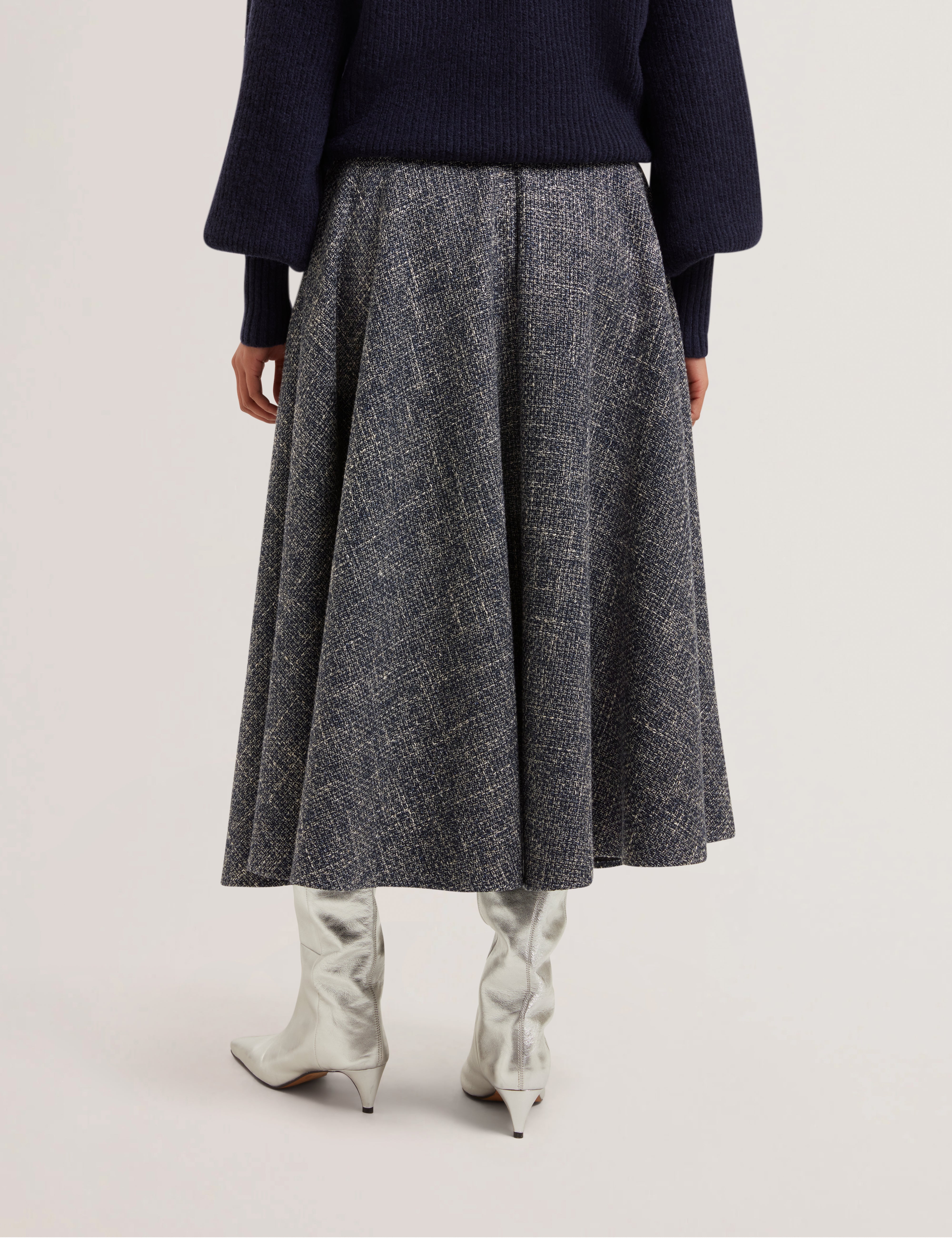 Abies Boucle Midi Ruffled Circle Skirt Navy