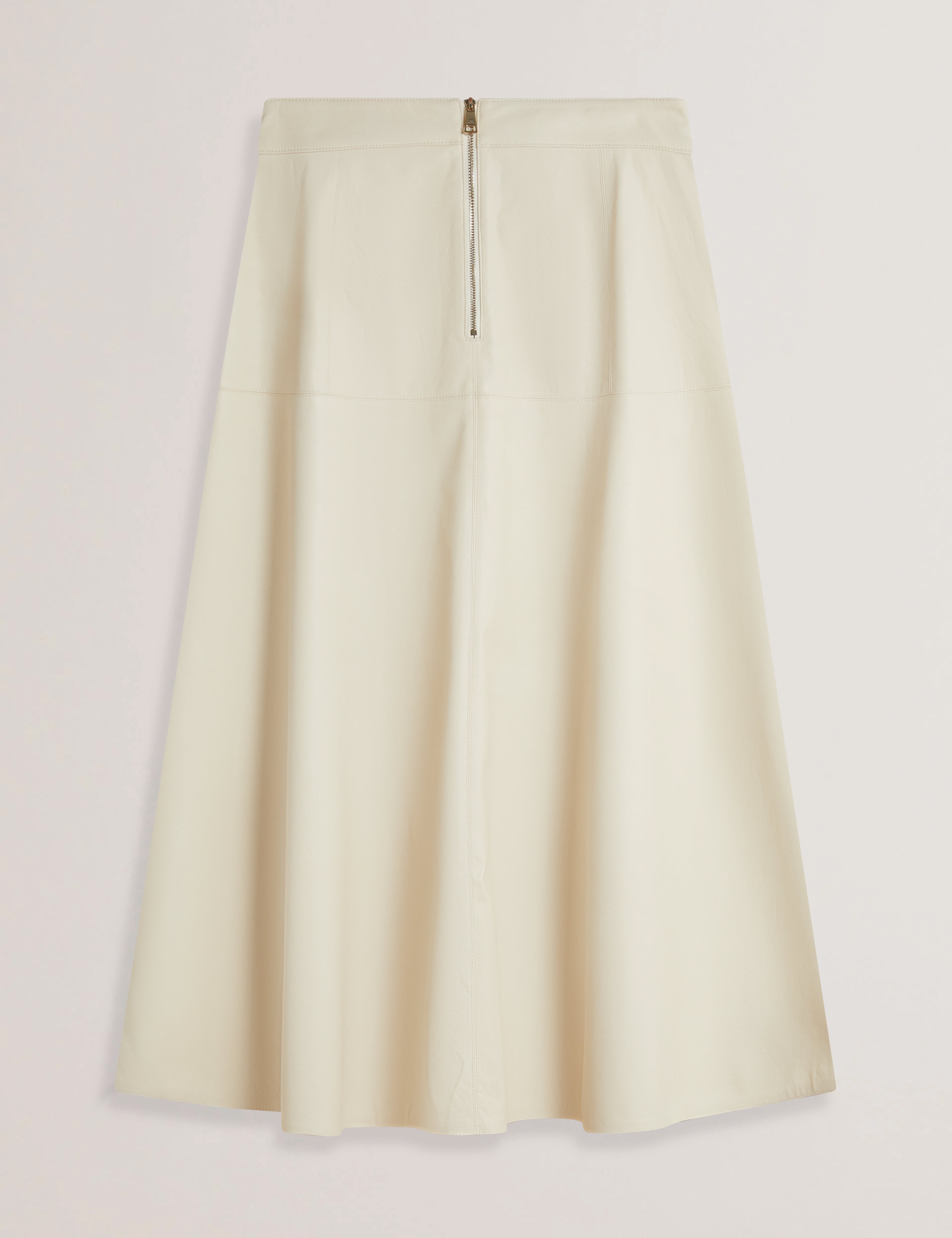 Zimi Faux Leather A Line Belted Midi Skirt Ecru