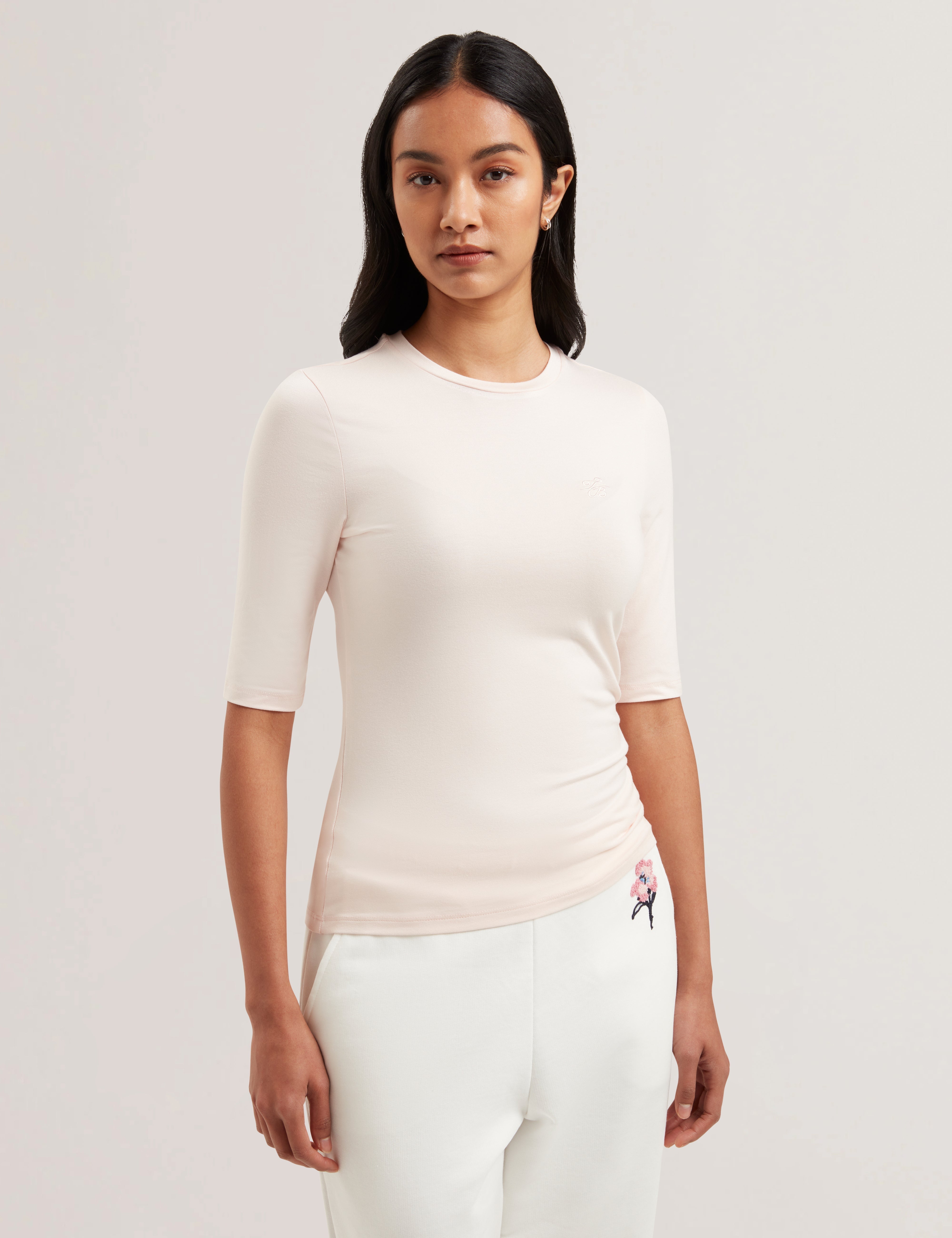 Casy Fitted Half Sleeve Chest Branded Tee Petal Pink